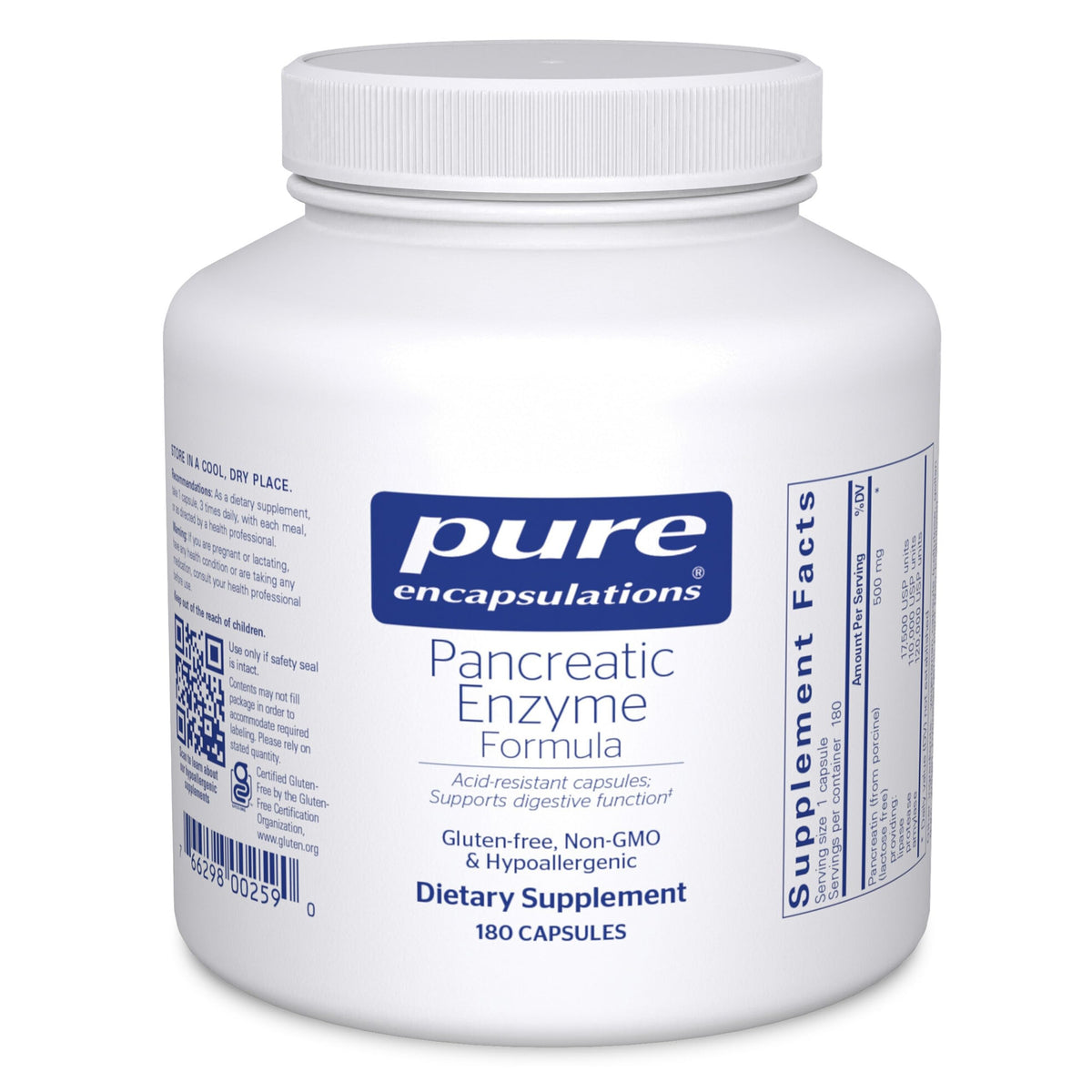 Pure Encapsulations frente del producto mostrando la botella y el diseño de la etiqueta, transmite confianza