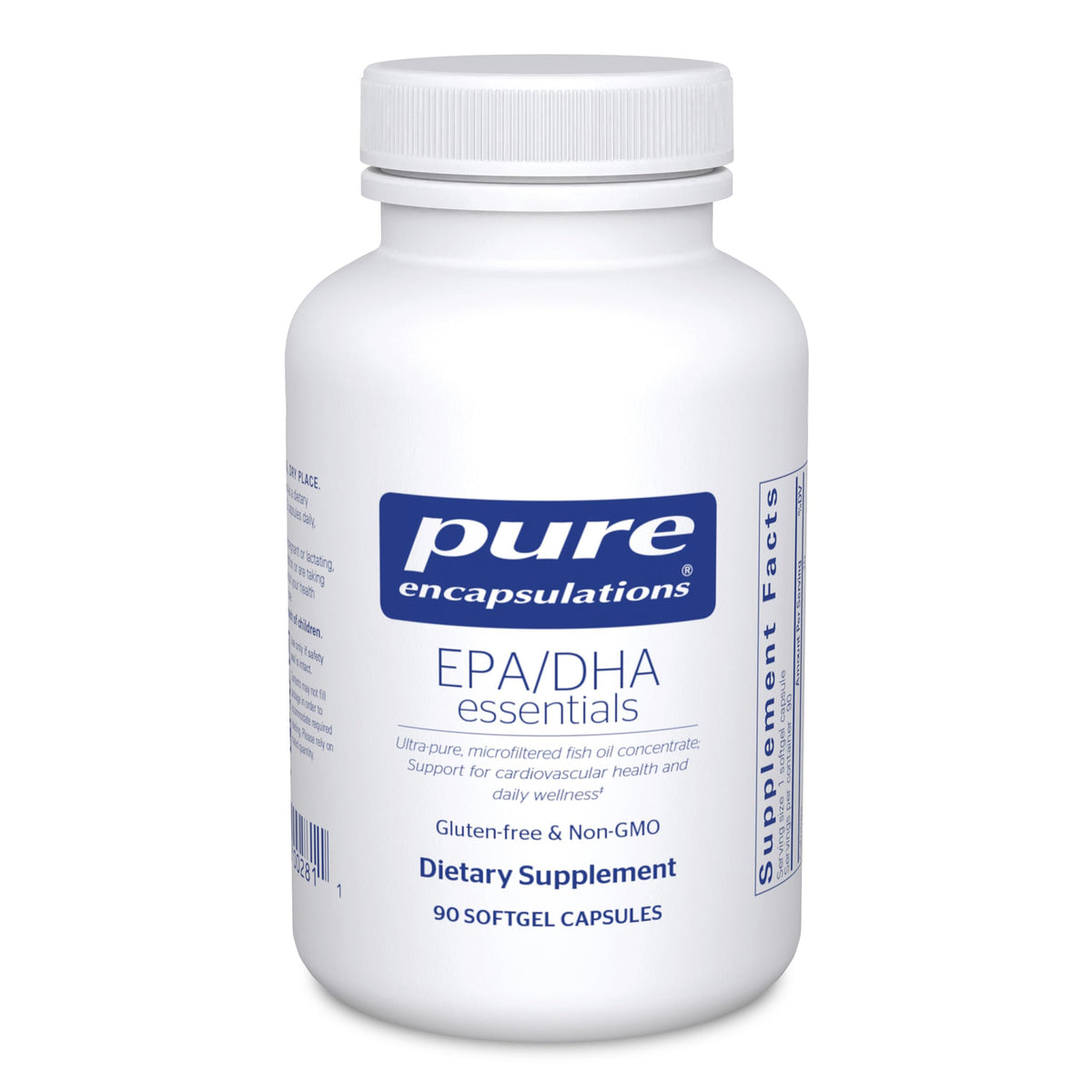 Pure Encapsulations vista frontal del envase mostrando pureza y concentración de omega-3