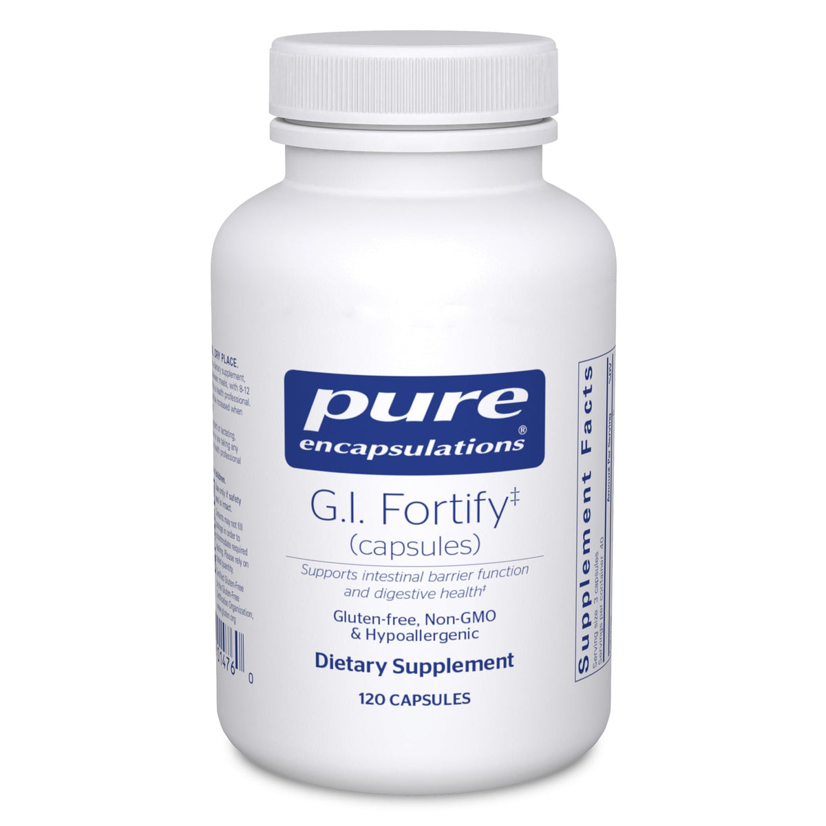 Pure Encapsulations frasco frontal mostrando diseño y beneficio de apoyo intestinal