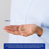 Pure Encapsulations frasco en mano para comparar tamaño y dosificación práctica