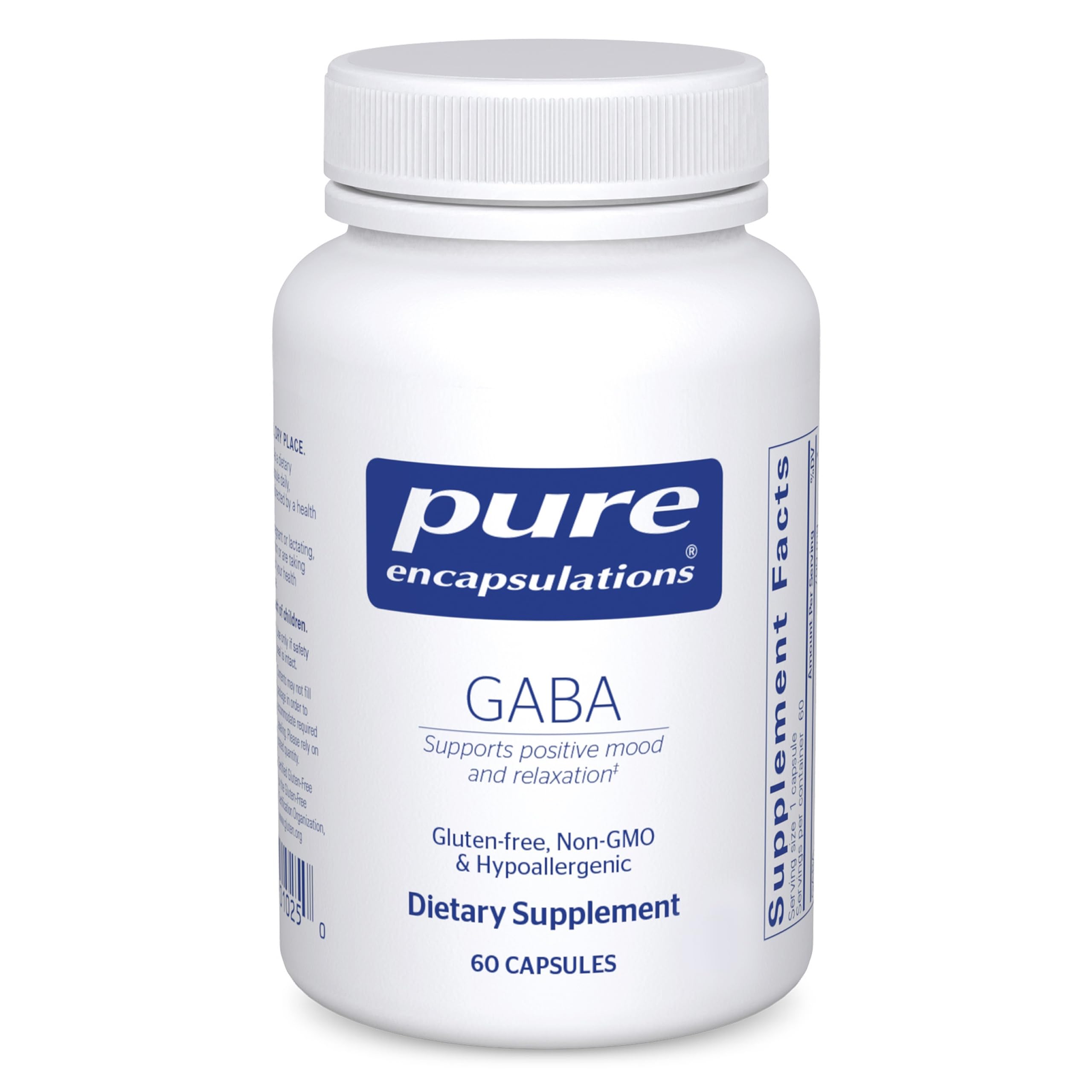 Pure Encapsulations frasco frente mostrando etiqueta y beneficio de relajación