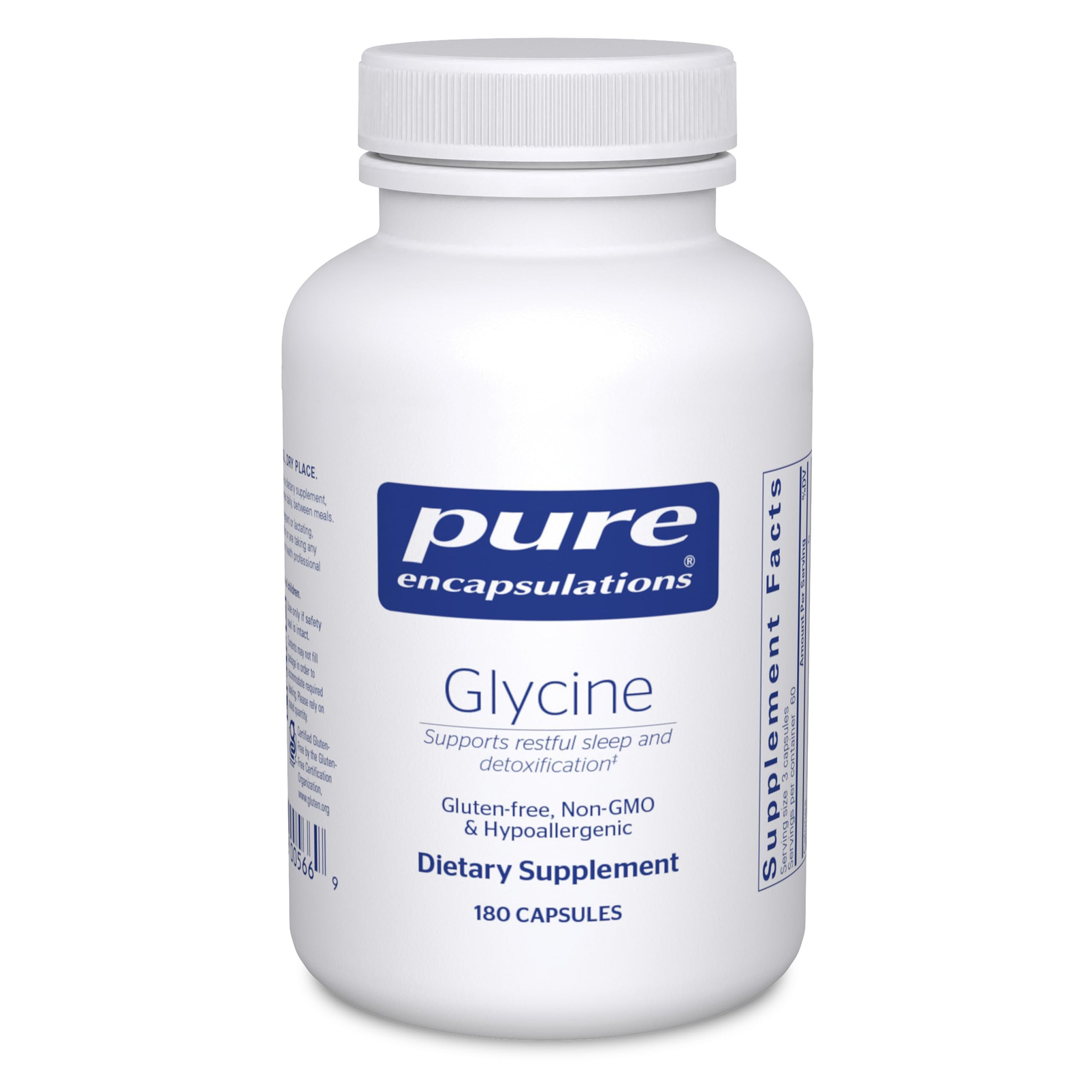 Pure Encapsulations frasco frontal mostrando glicina y pureza