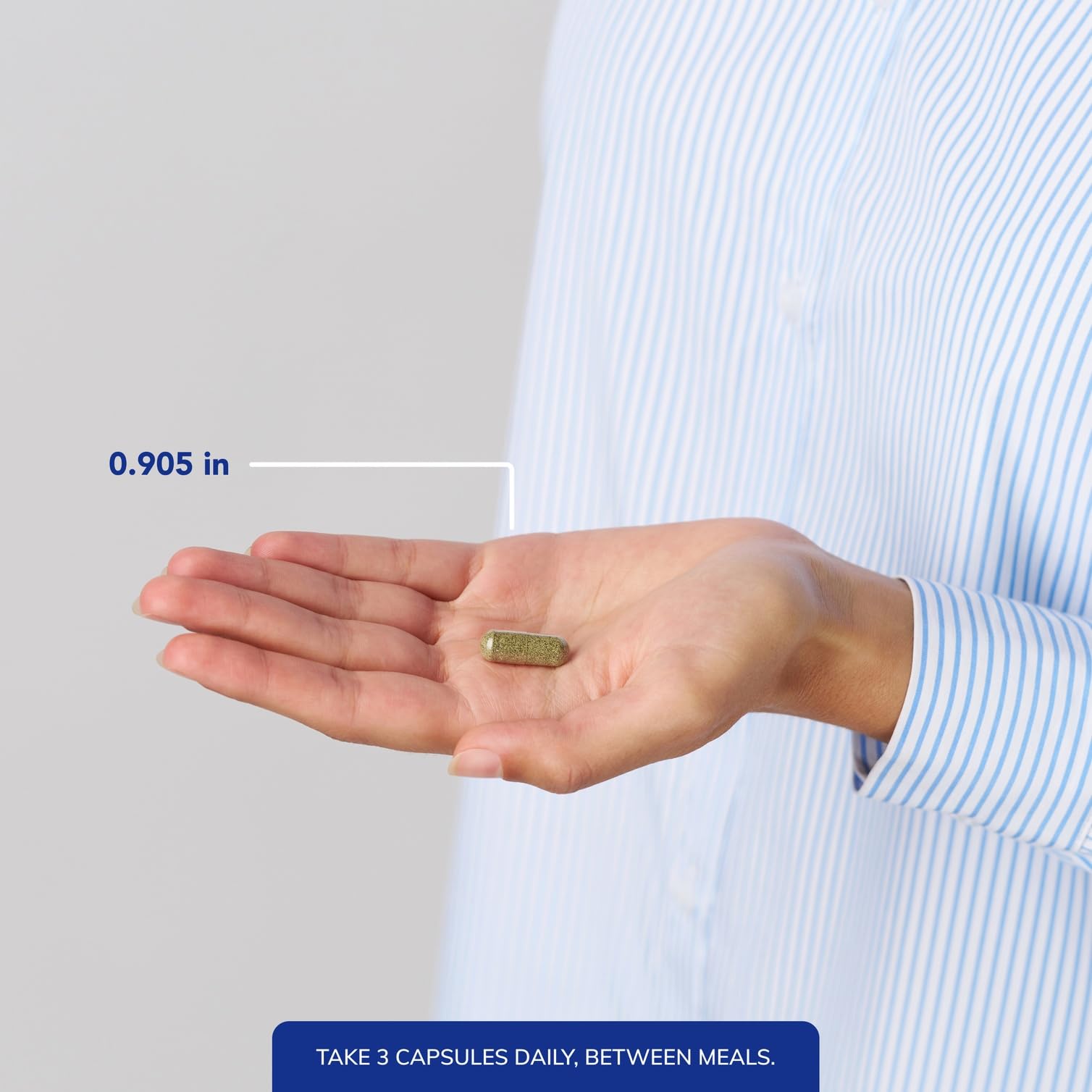 Pure Encapsulations tamaño en mano que muestra cantidad y conveniencia