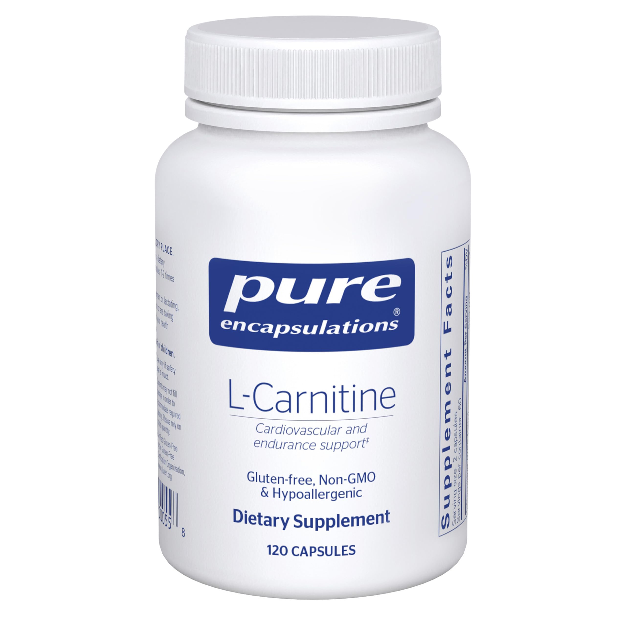 Pure Encapsulations frasco frontal limpio y claro que muestra cápsulas y marca