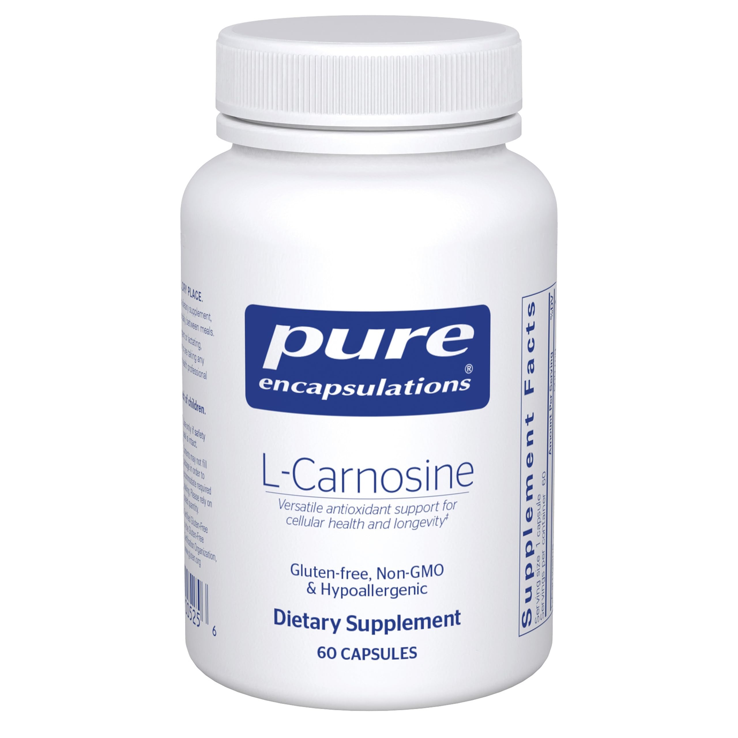Pure Encapsulations envase frontal mostrando 60 cápsulas y claridad de pureza