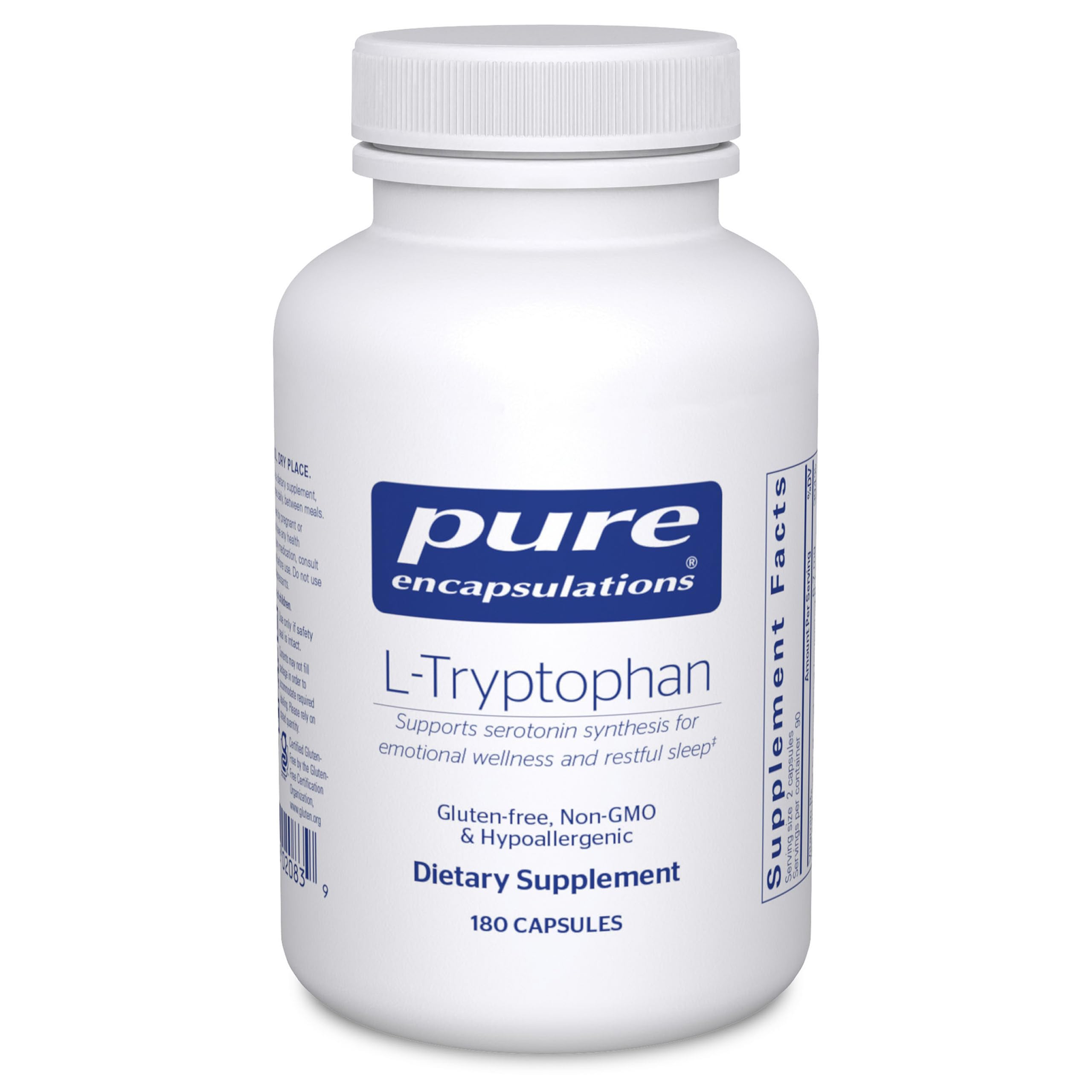 Pure Encapsulations frasco delantero mostrando 180 cápsulas y beneficio de pureza