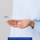 Pure Encapsulations comparación de tamaño de cápsula en la palma para referencia