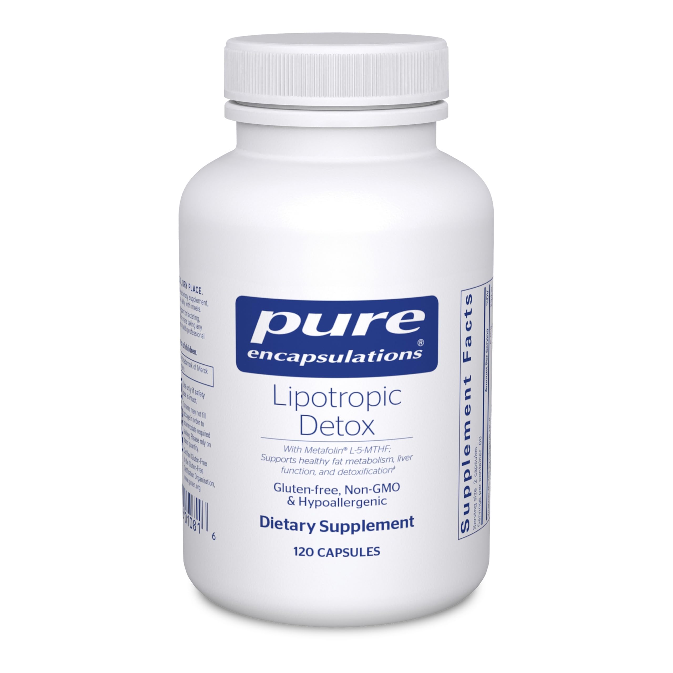 Pure Encapsulations envase frontal mostrando 120 cápsulas y pureza
