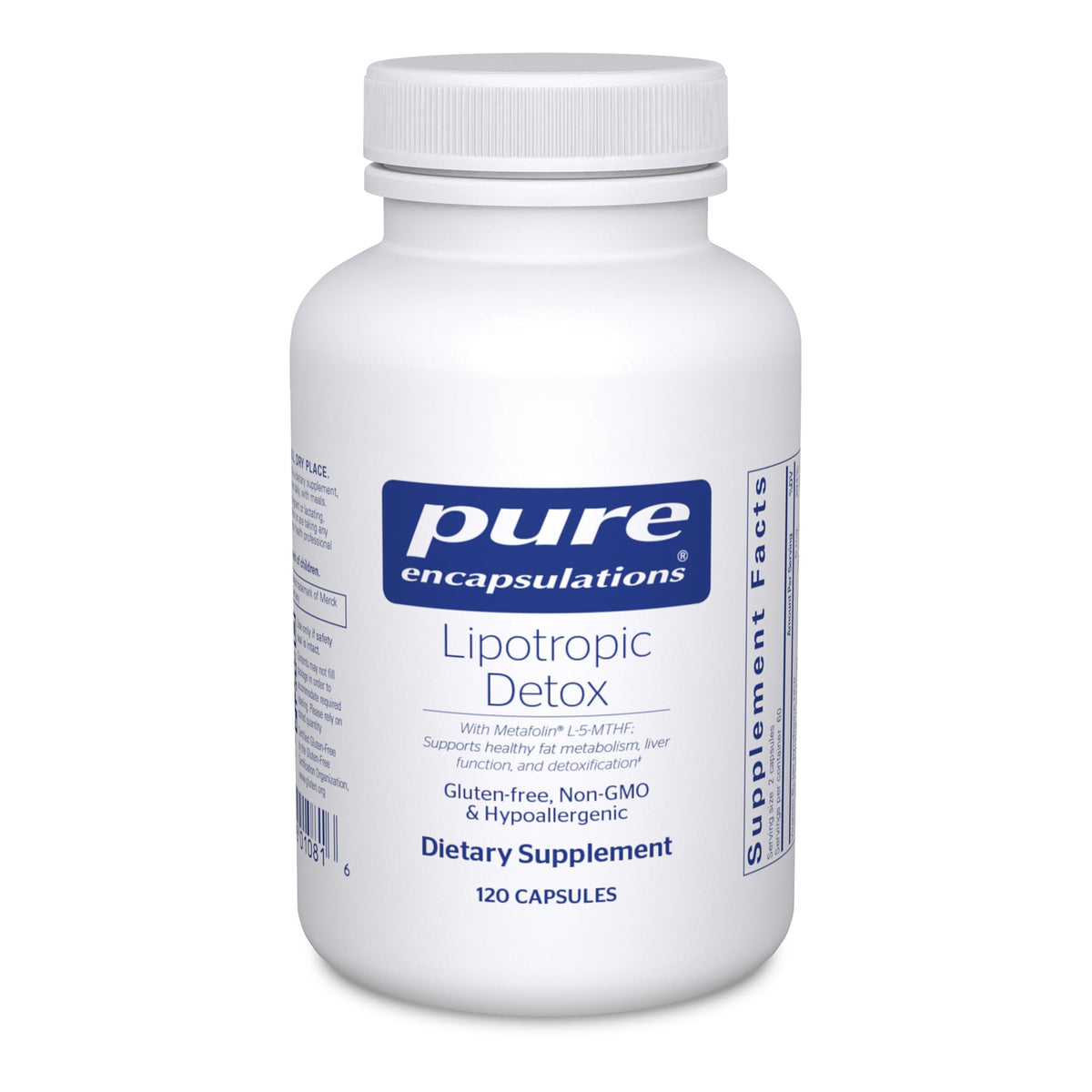 Pure Encapsulations envase frontal mostrando 120 cápsulas y pureza