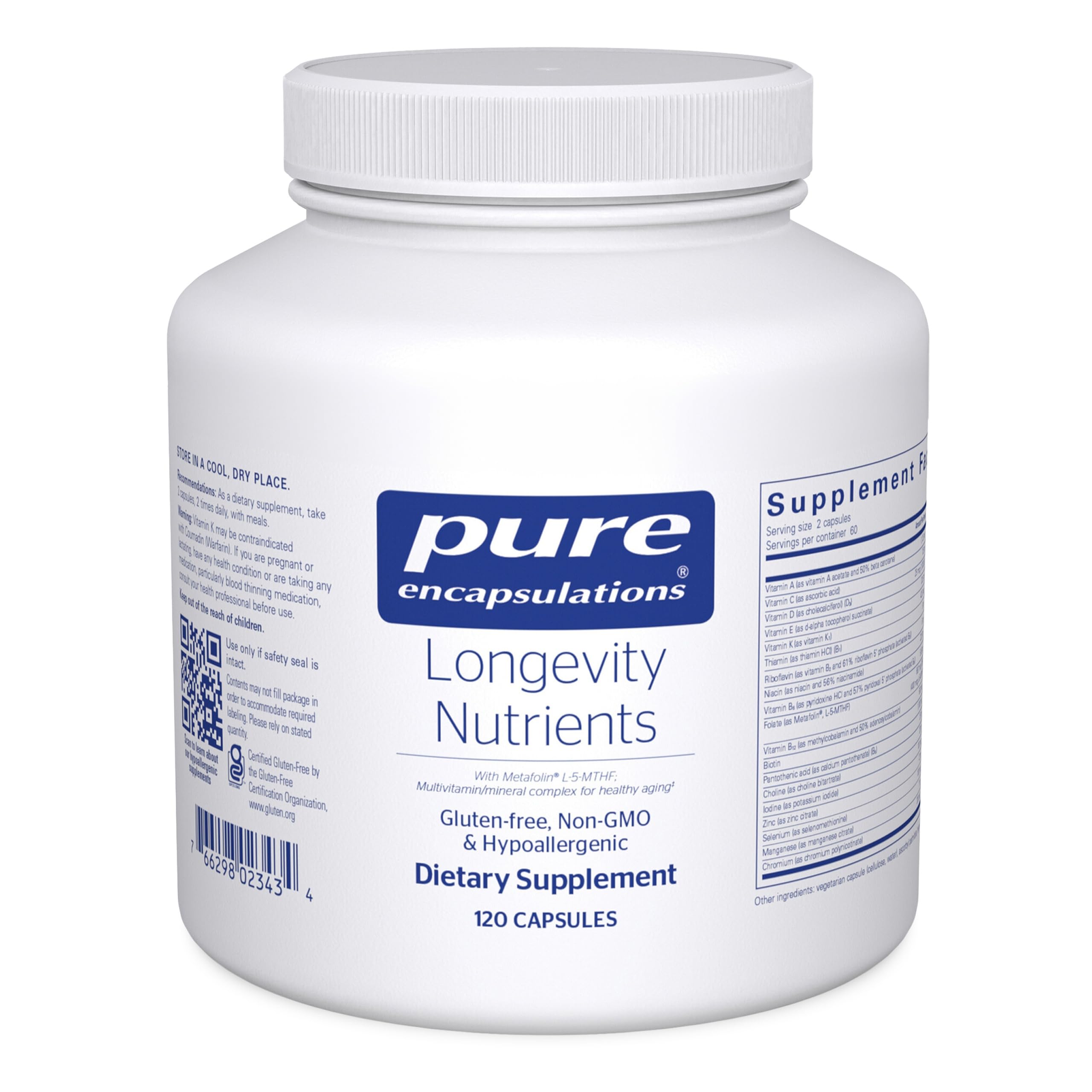 Pure Encapsulations frasco frontal mostrando envase y beneficios visibles