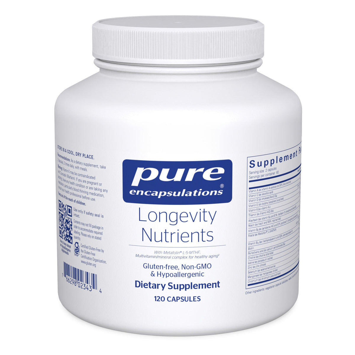 Pure Encapsulations frasco frontal mostrando envase y beneficios visibles