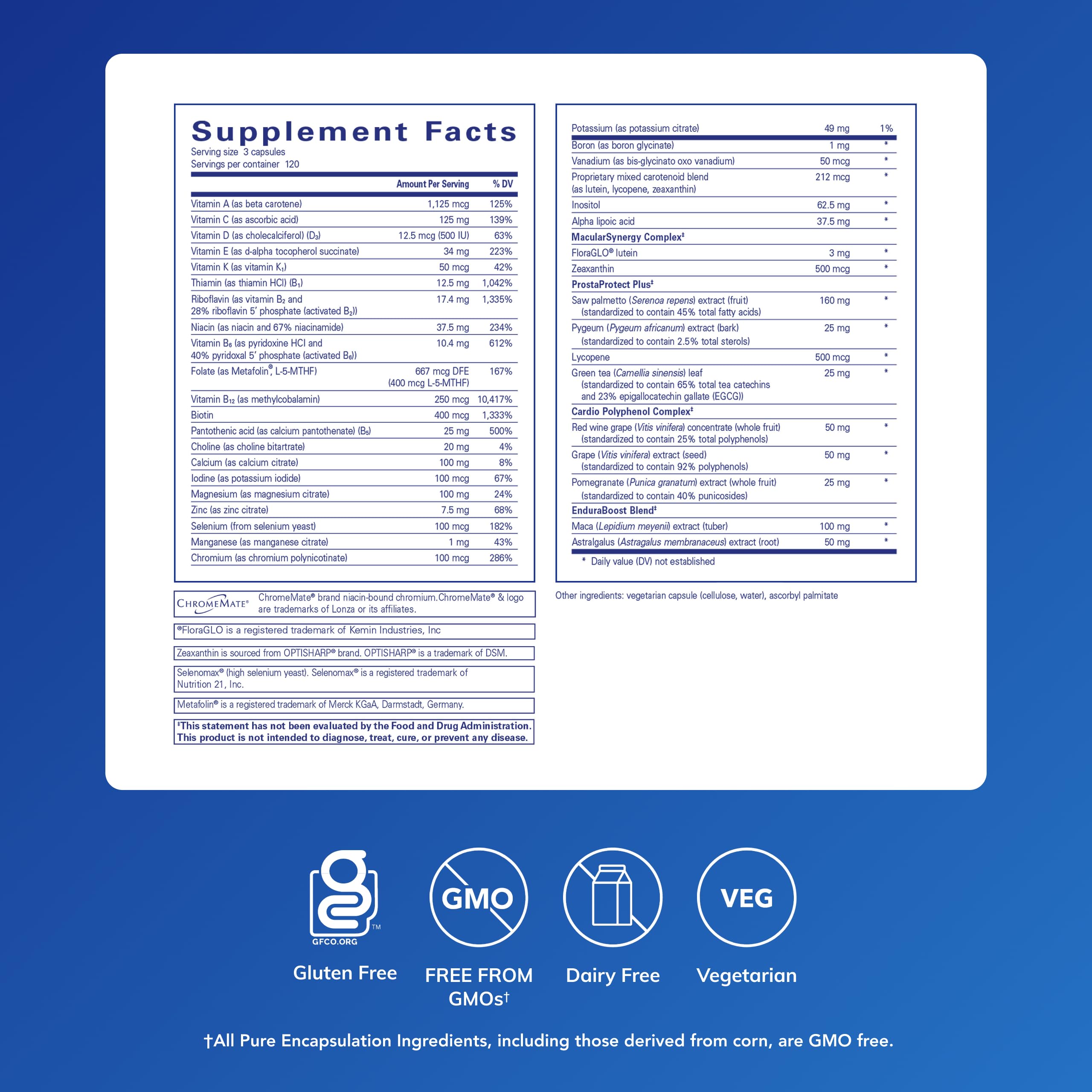 Pure Encapsulations etiqueta legible con información nutricional clara