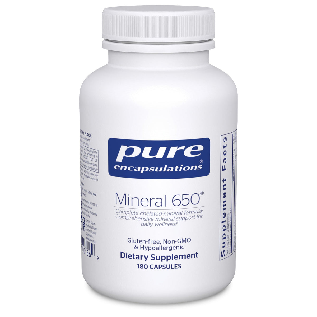 Pure Encapsulations frasco frontal mostrando diseño y cantidad, confianza y pureza