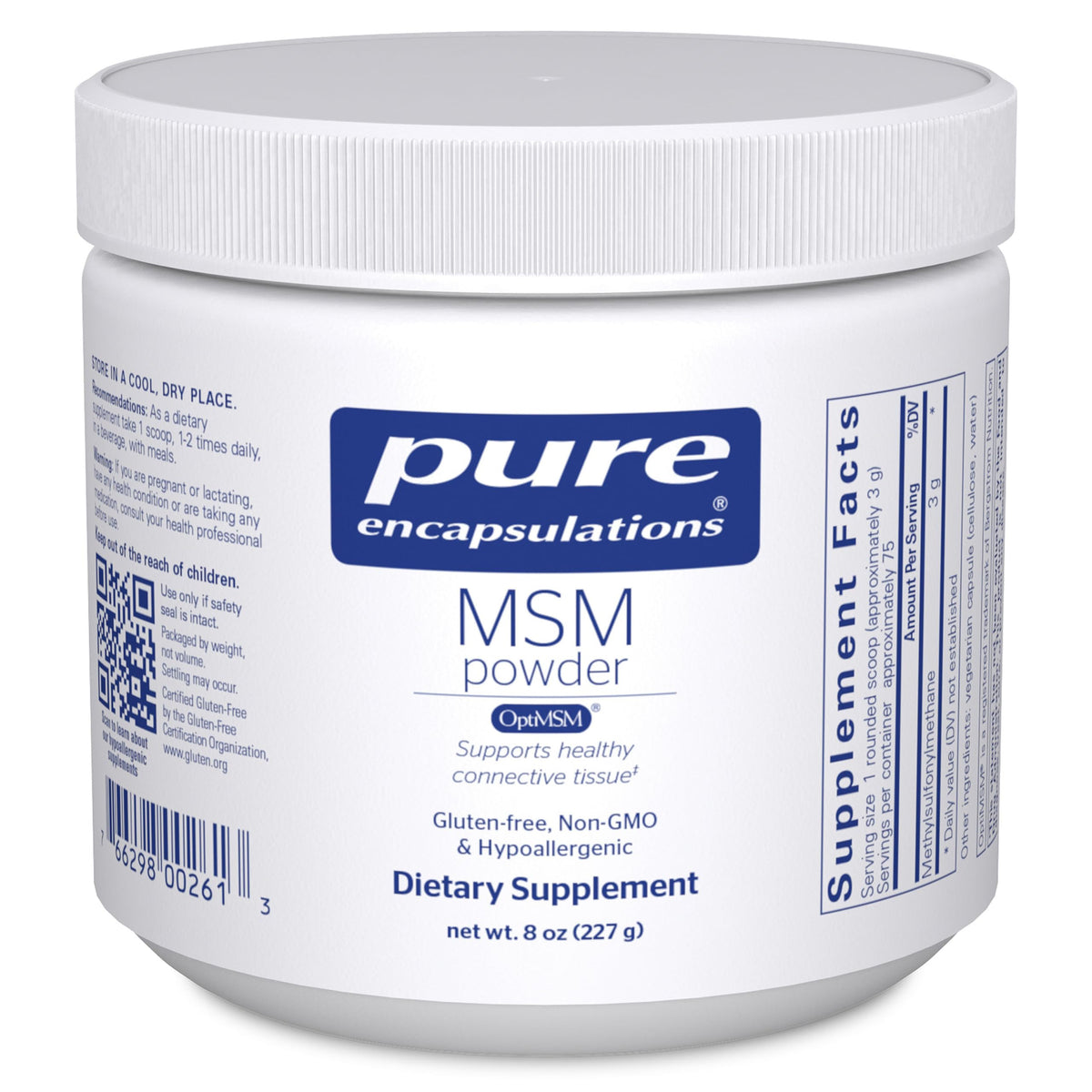 Pure Encapsulations envase frontal mostrando presentación 8 onzas y pureza