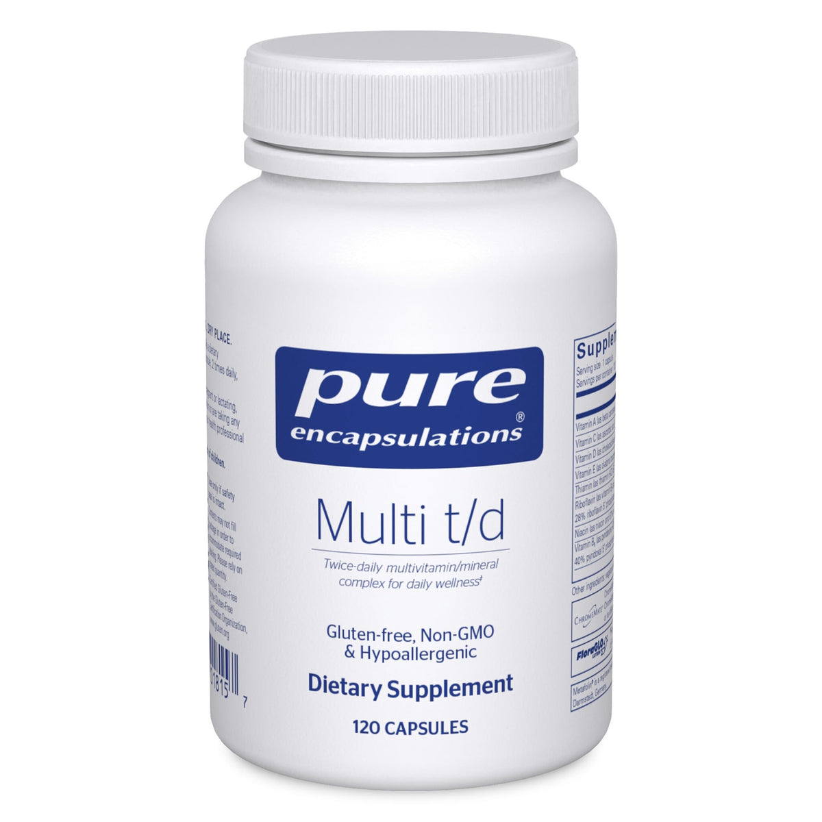 Pure Encapsulations frasco frontal que muestra presentación y beneficios claros