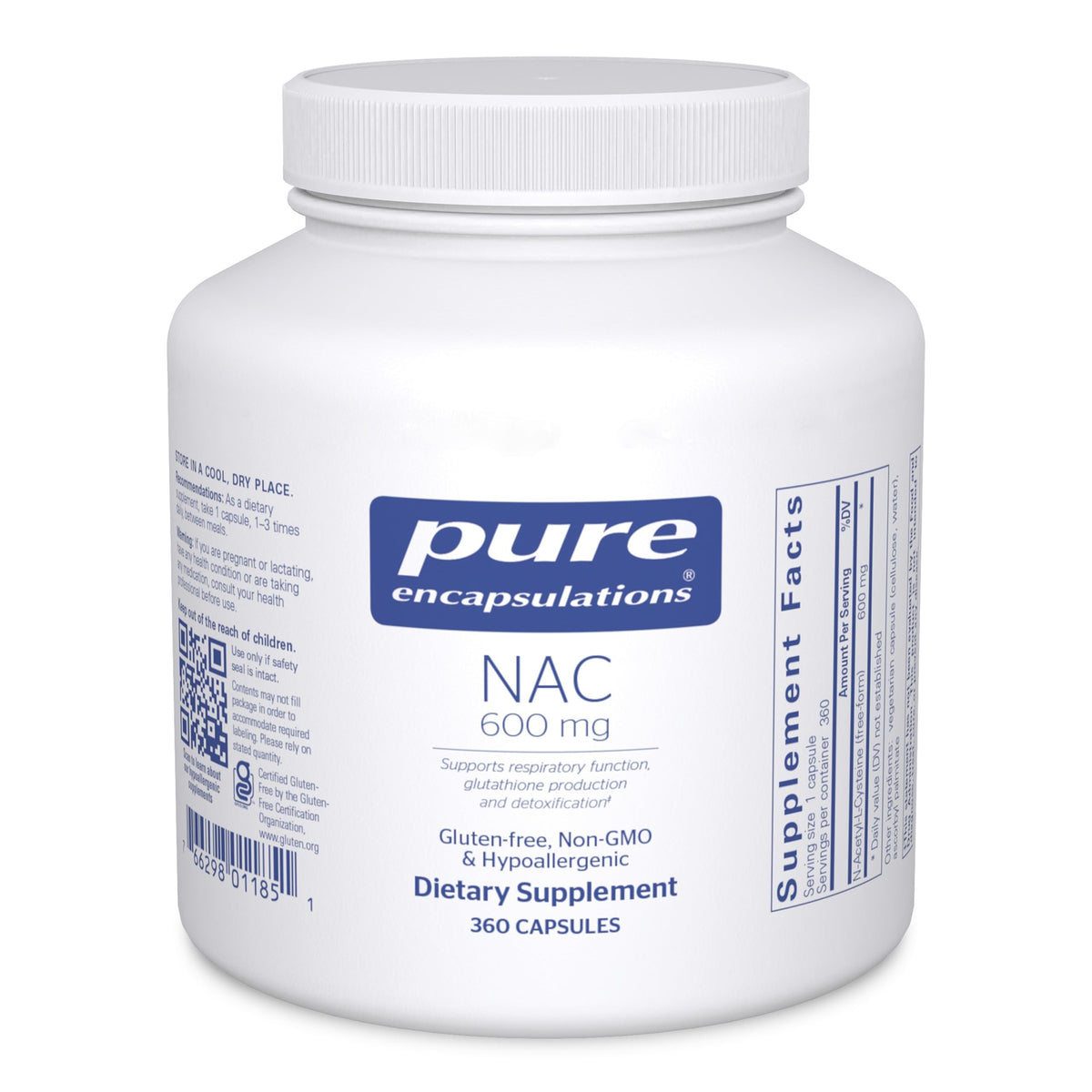 Pure Encapsulations envase frontal mostrando 360 cápsulas y claridad de dosis