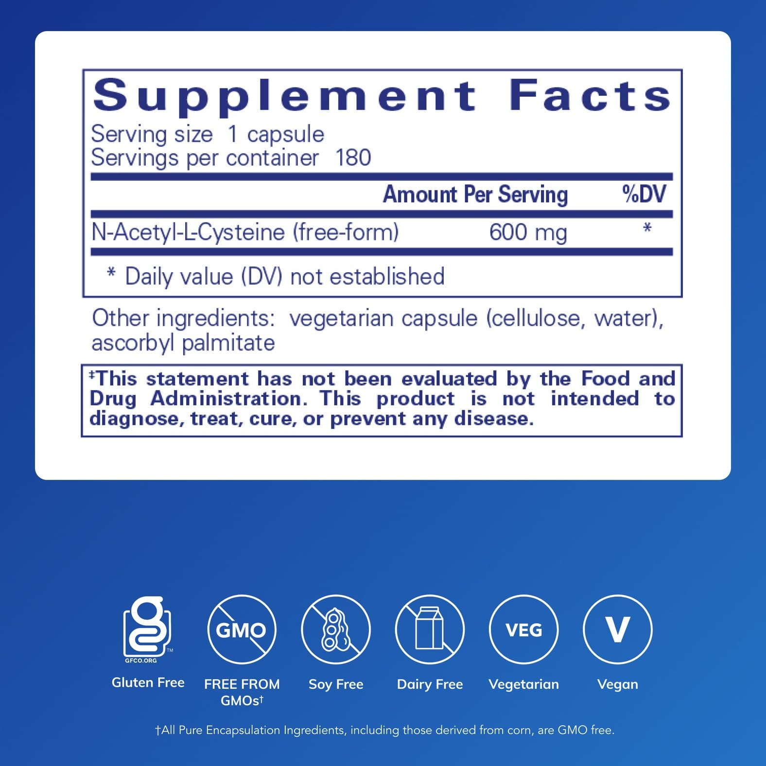 Pure Encapsulations etiqueta lateral con información nutricional visible y segura