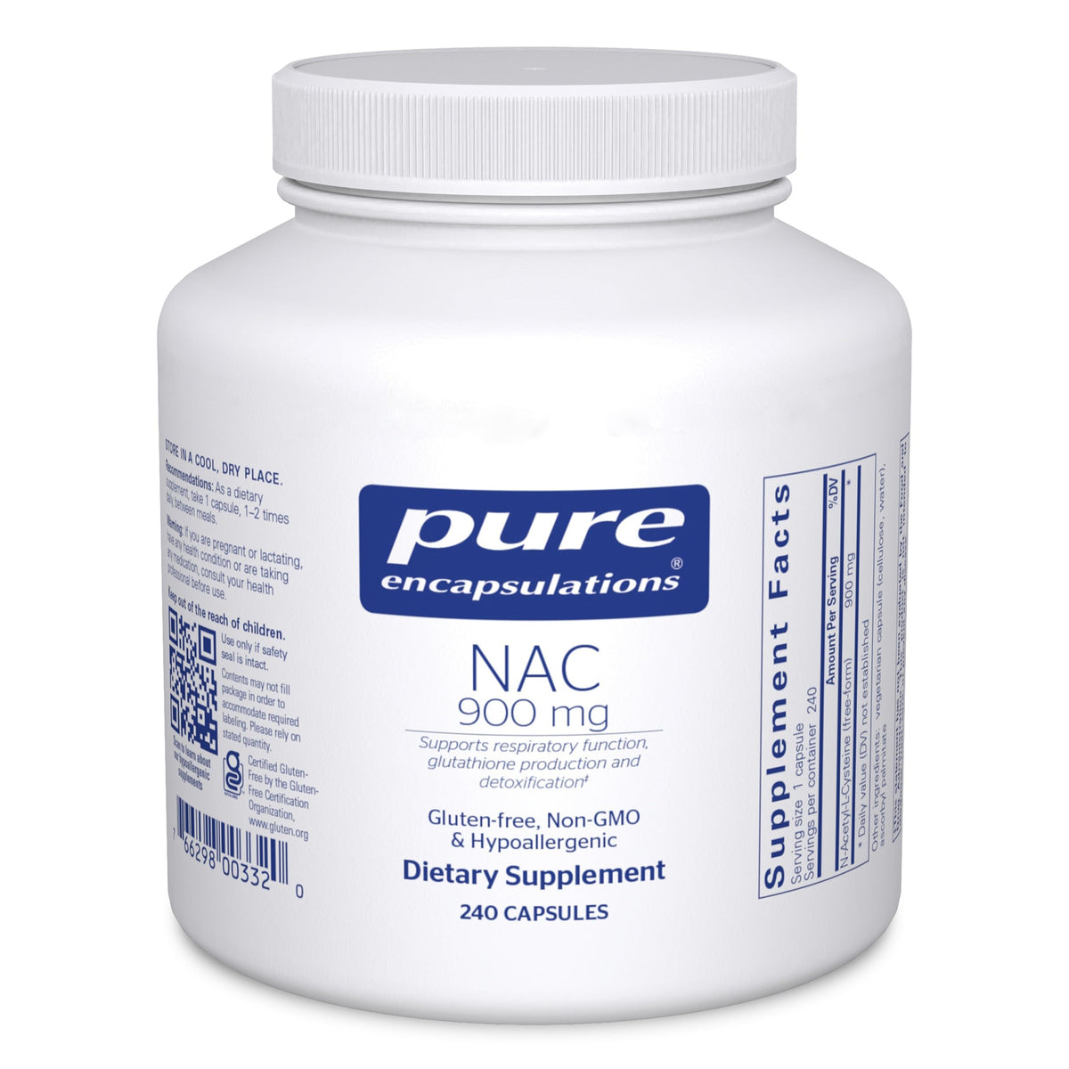 Pure Encapsulations caja frontal mostrando 240 cápsulas y beneficios clave
