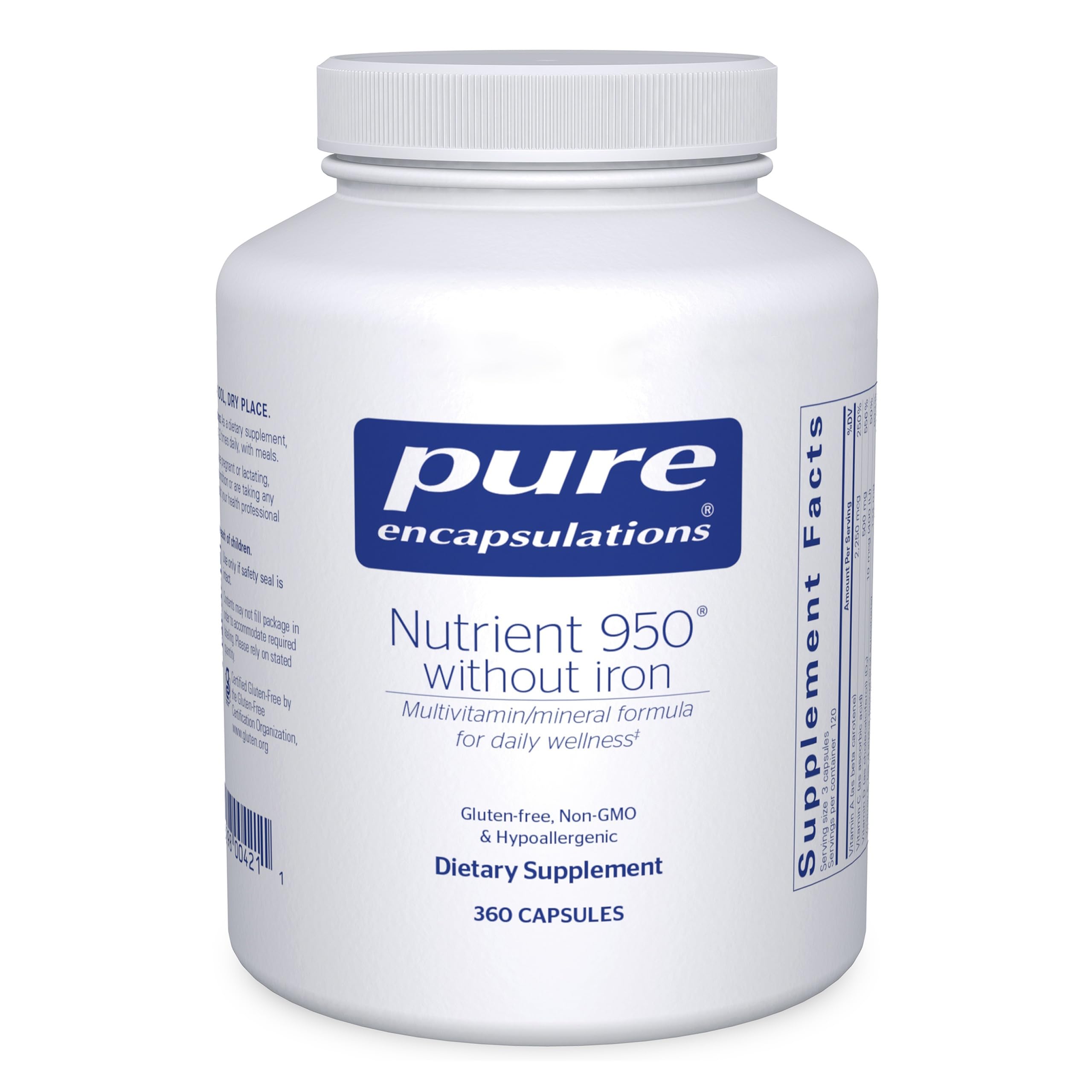 Pure Encapsulations vista frontal del frasco mostrando pureza y etiqueta