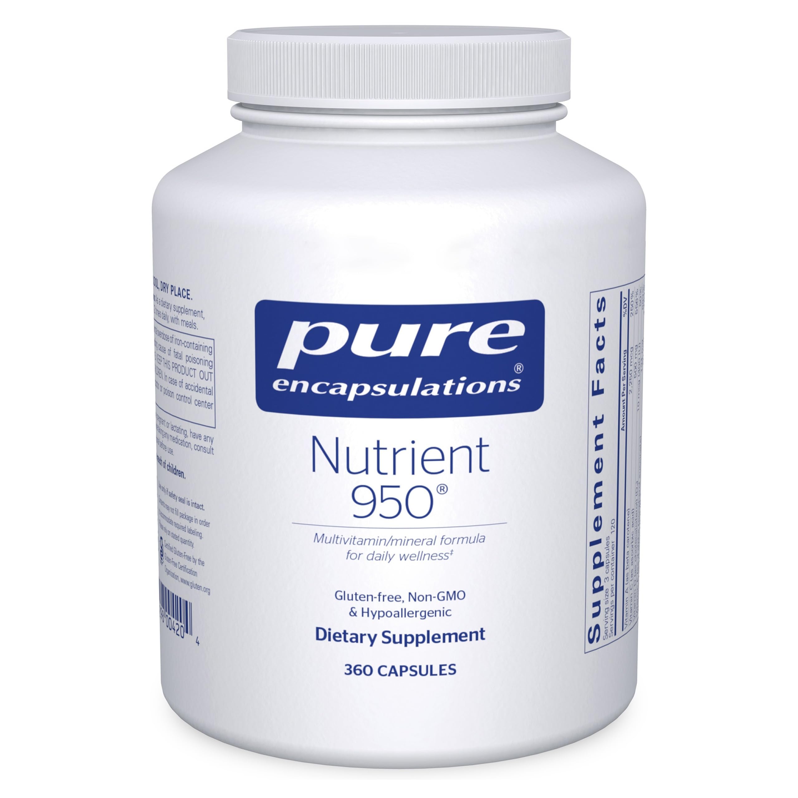 Pure Encapsulations frasco frontal mostrando pureza y suministro prolongado