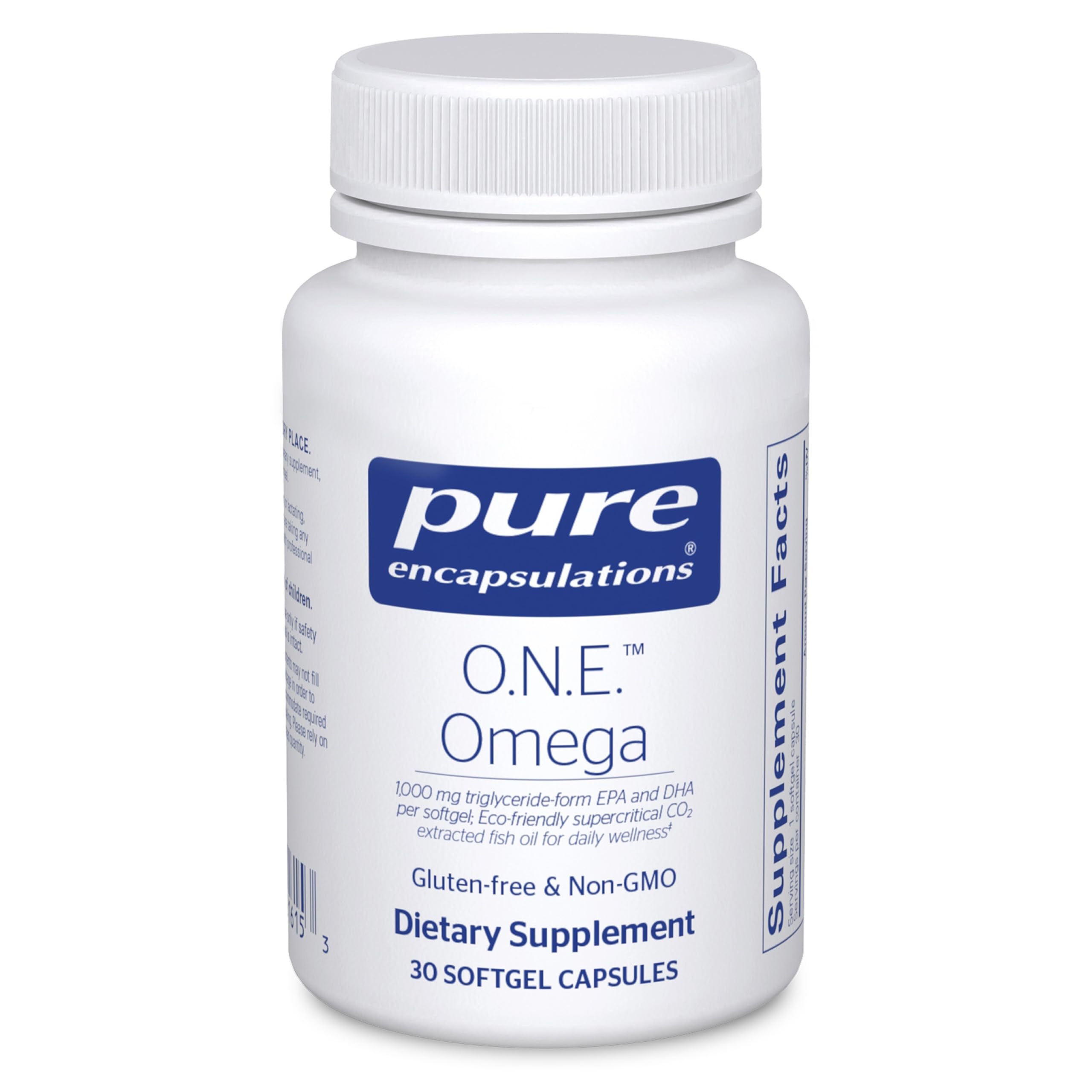 Pure Encapsulations frasco frontal mostrando 30 cápsulas, conveniencia mensual