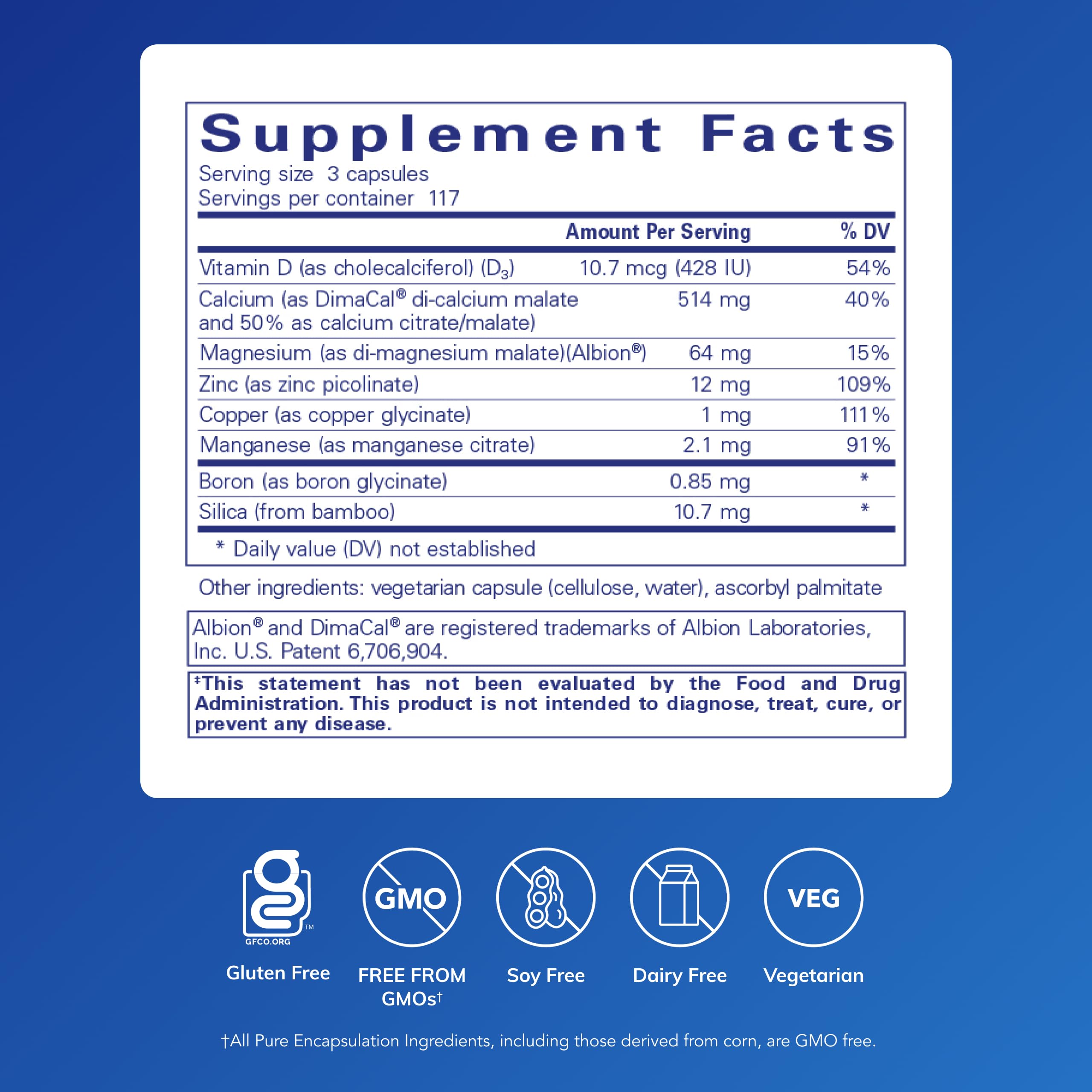 Pure Encapsulations osteobalance cápsulas textura cercana para fácil ingestión y calidad