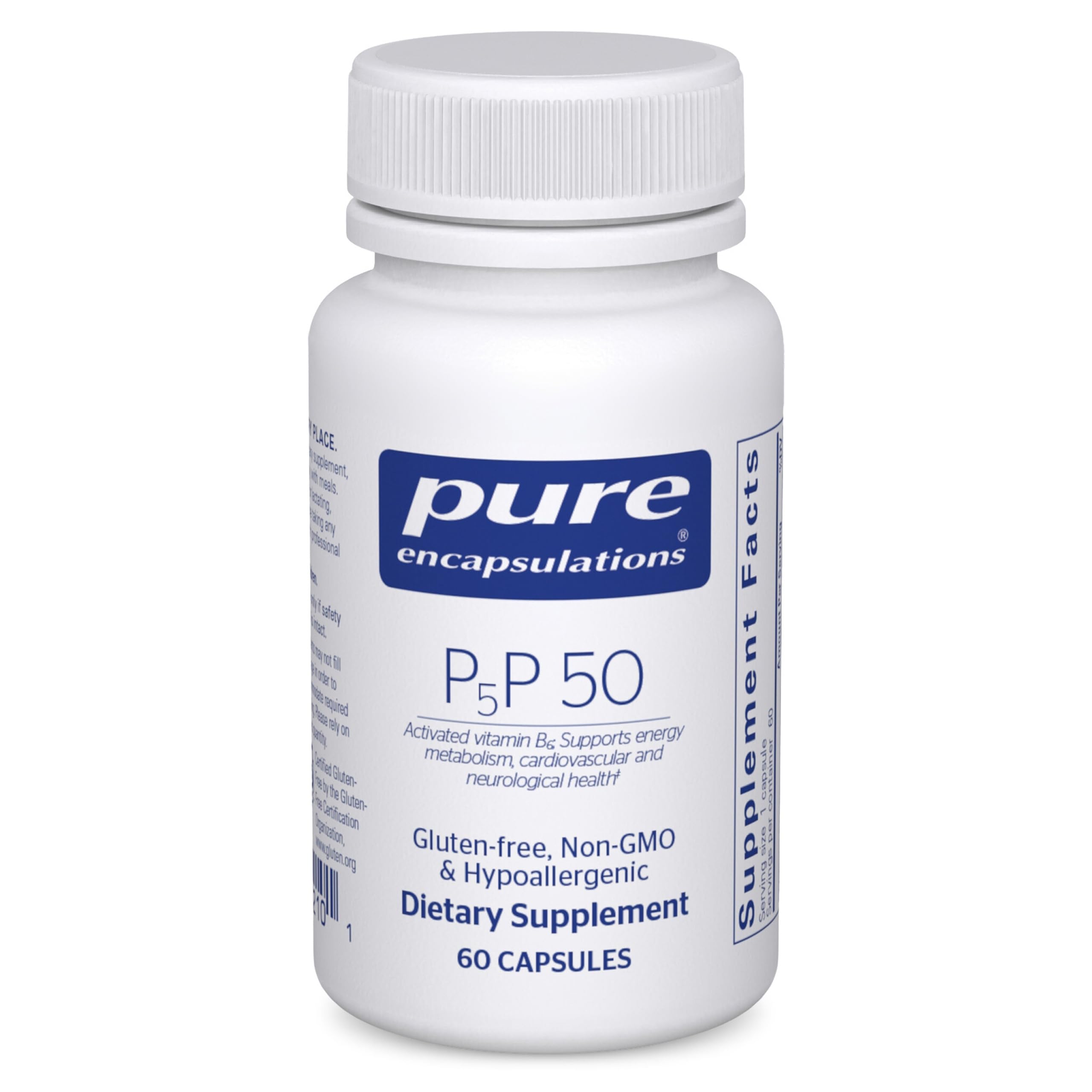Pure Encapsulations P5P 50 envase frontal mostrando marca y beneficio energía