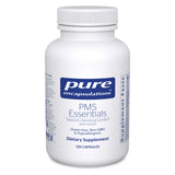Pure Encapsulations frasco frontal del suplemento PMS Essentials mostrando presentación de 120 cápsulas y beneficio de soporte menstrual