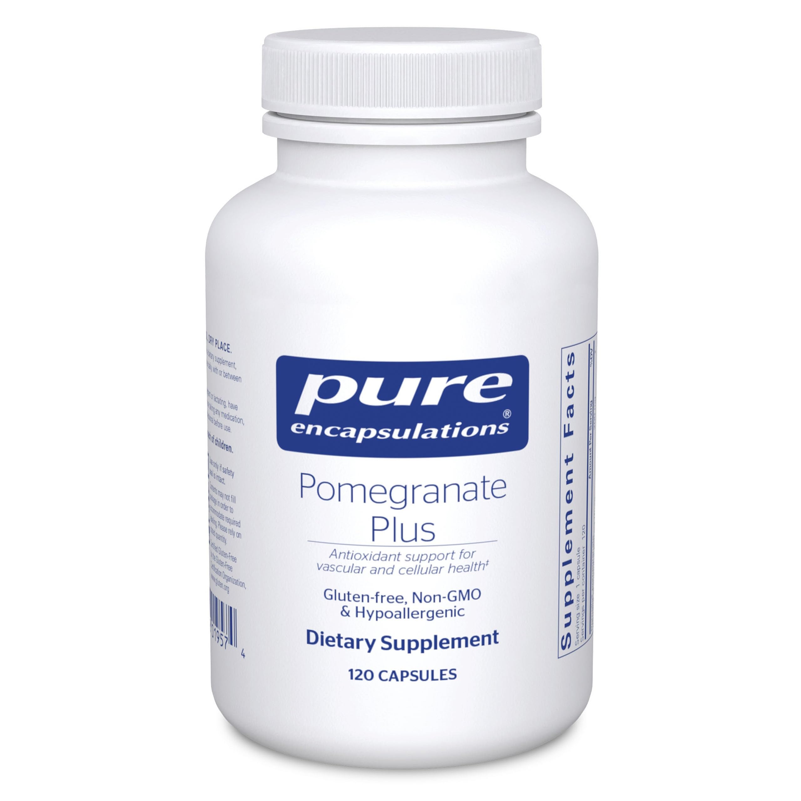 Pure Encapsulations botella frontal con Pomegranate Plus mostrando etiqueta clara y beneficio antioxidante