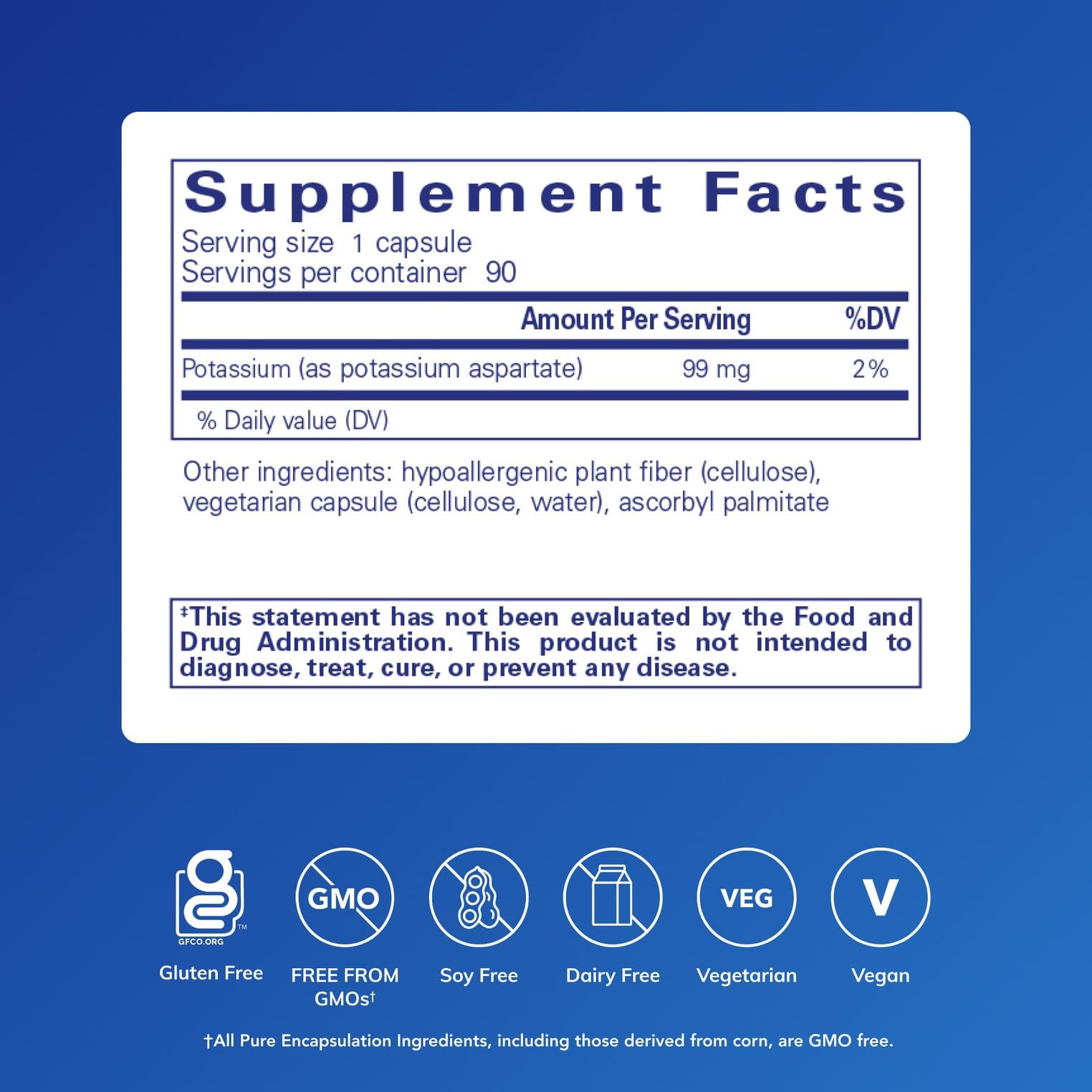Pure Encapsulations etiqueta lateral con ingredientes y beneficios visibles