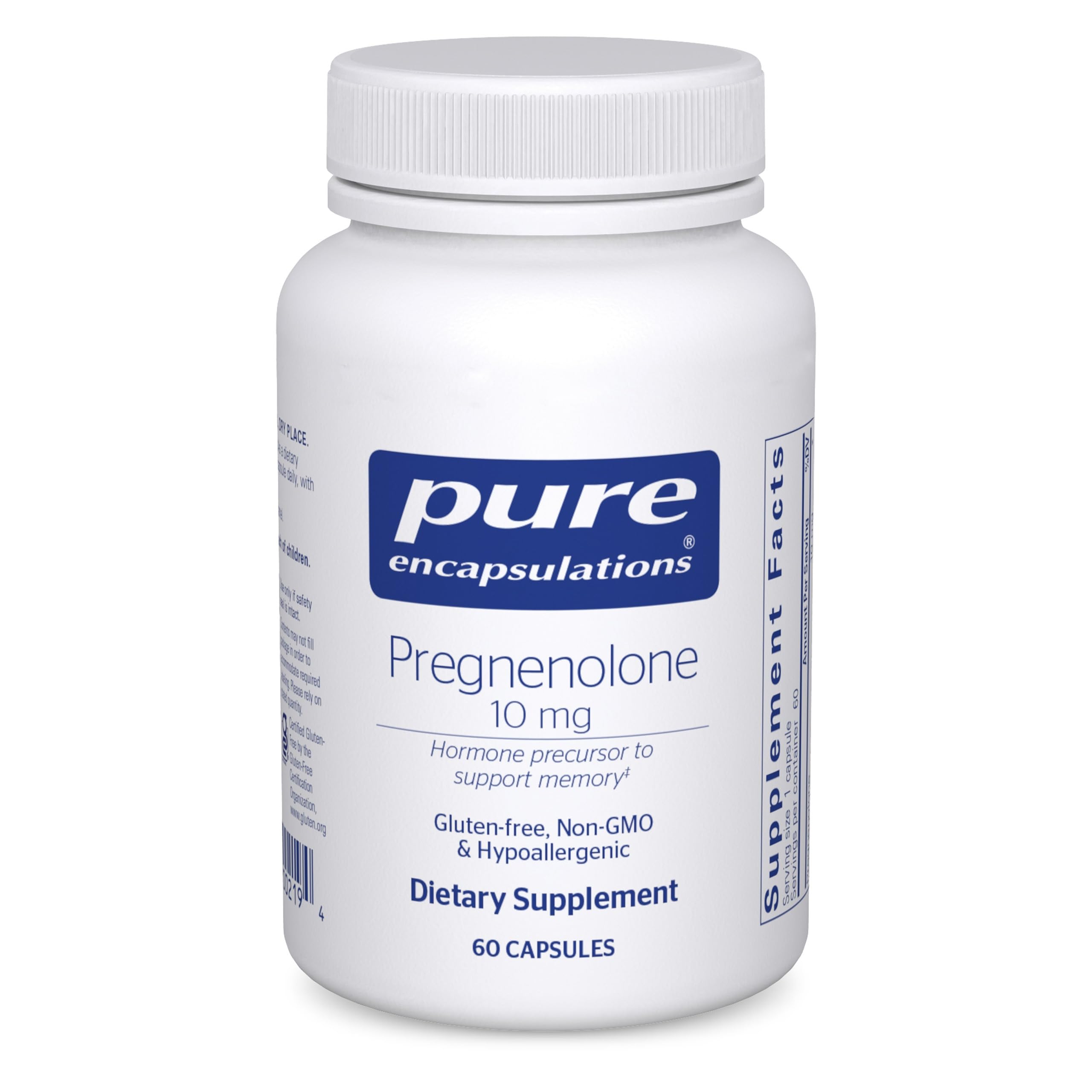 Pure Encapsulations frasco frontal mostrando etiqueta y beneficio de pureza