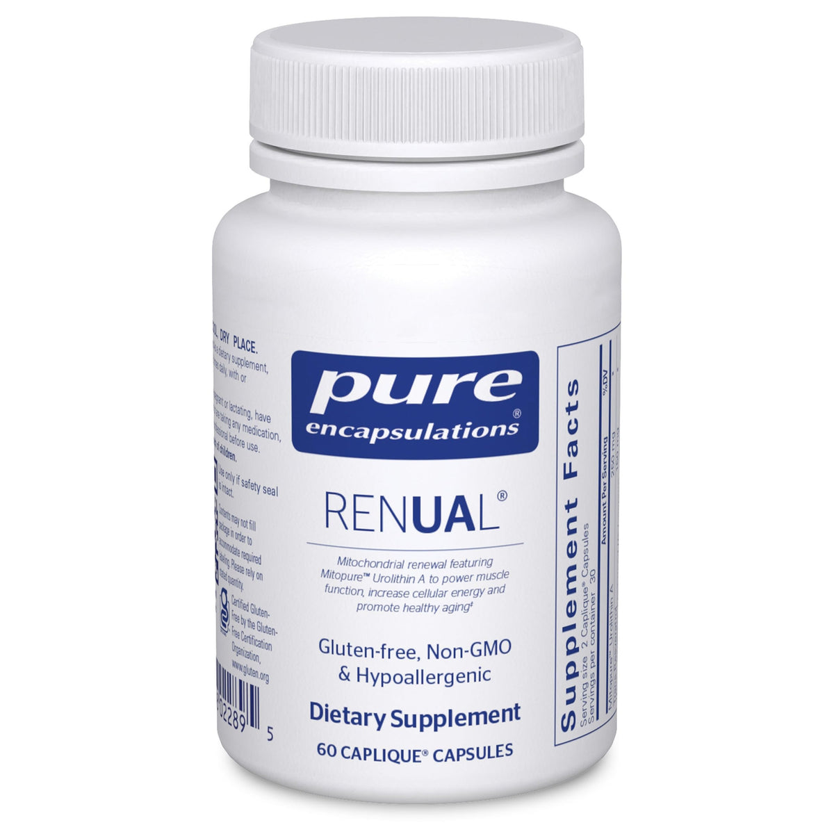Pure Encapsulations frasco Renual frente mostrando diseño y confianza