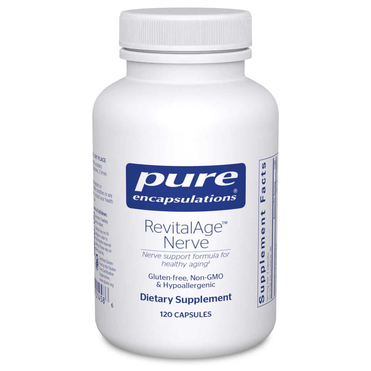 Pure Encapsulations frente del envase que muestra la marca y beneficio nervioso