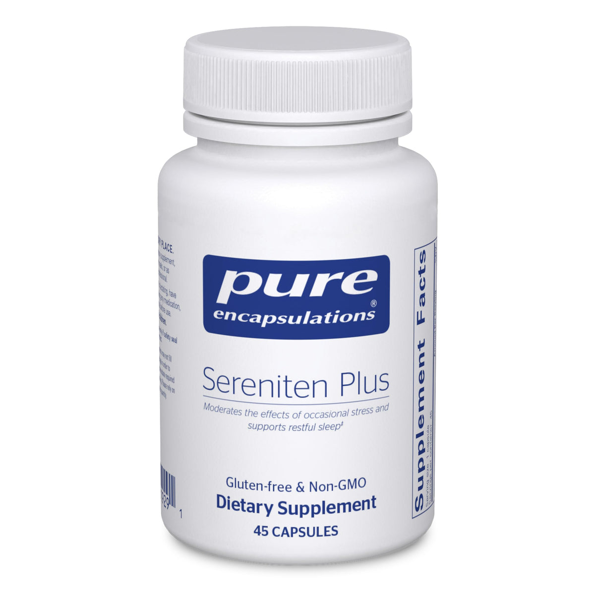 Pure Encapsulations Sereniten Plus vista frontal, envase claro para confianza