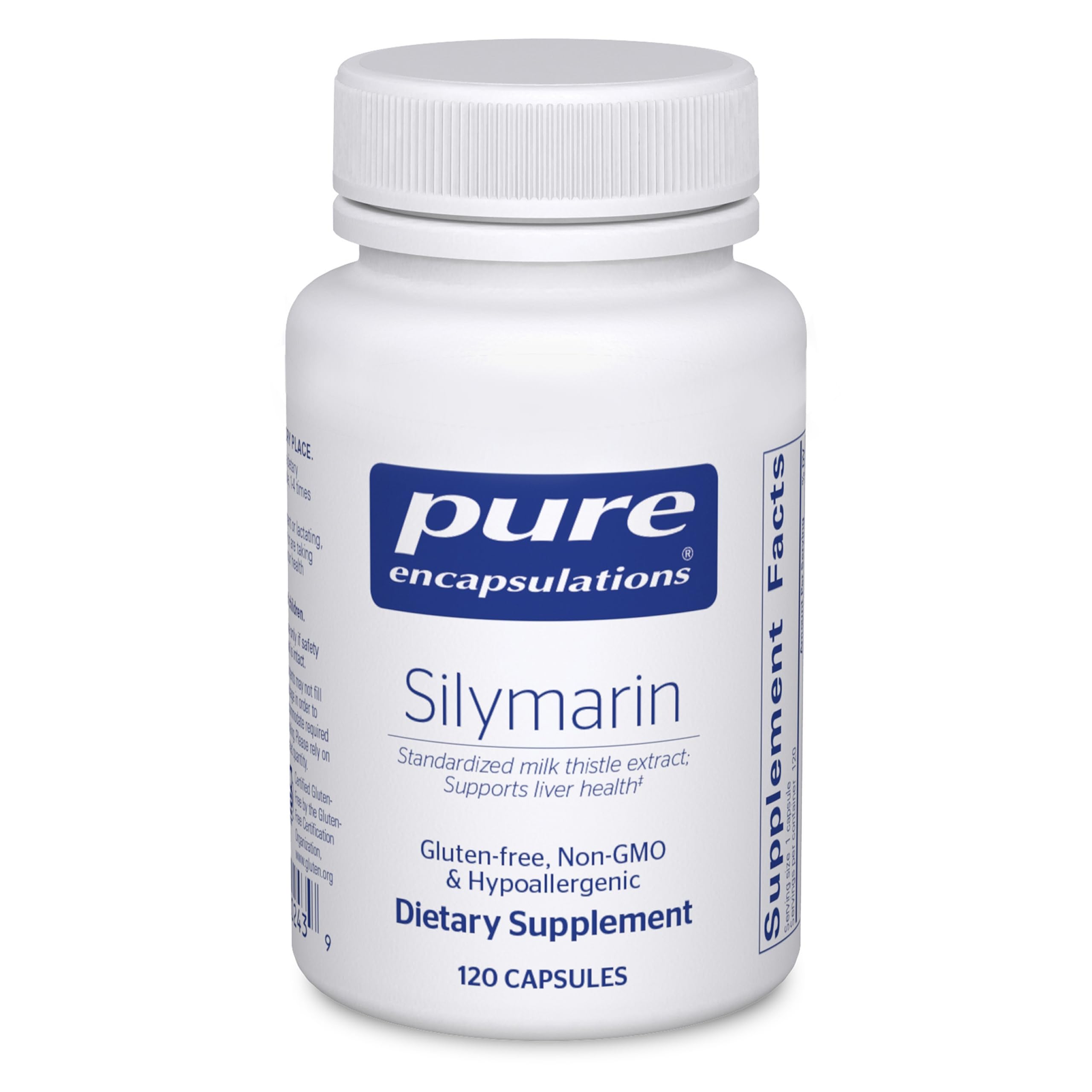 Pure Encapsulations envase frontal que muestra dosis y cantidad, confianza en calidad