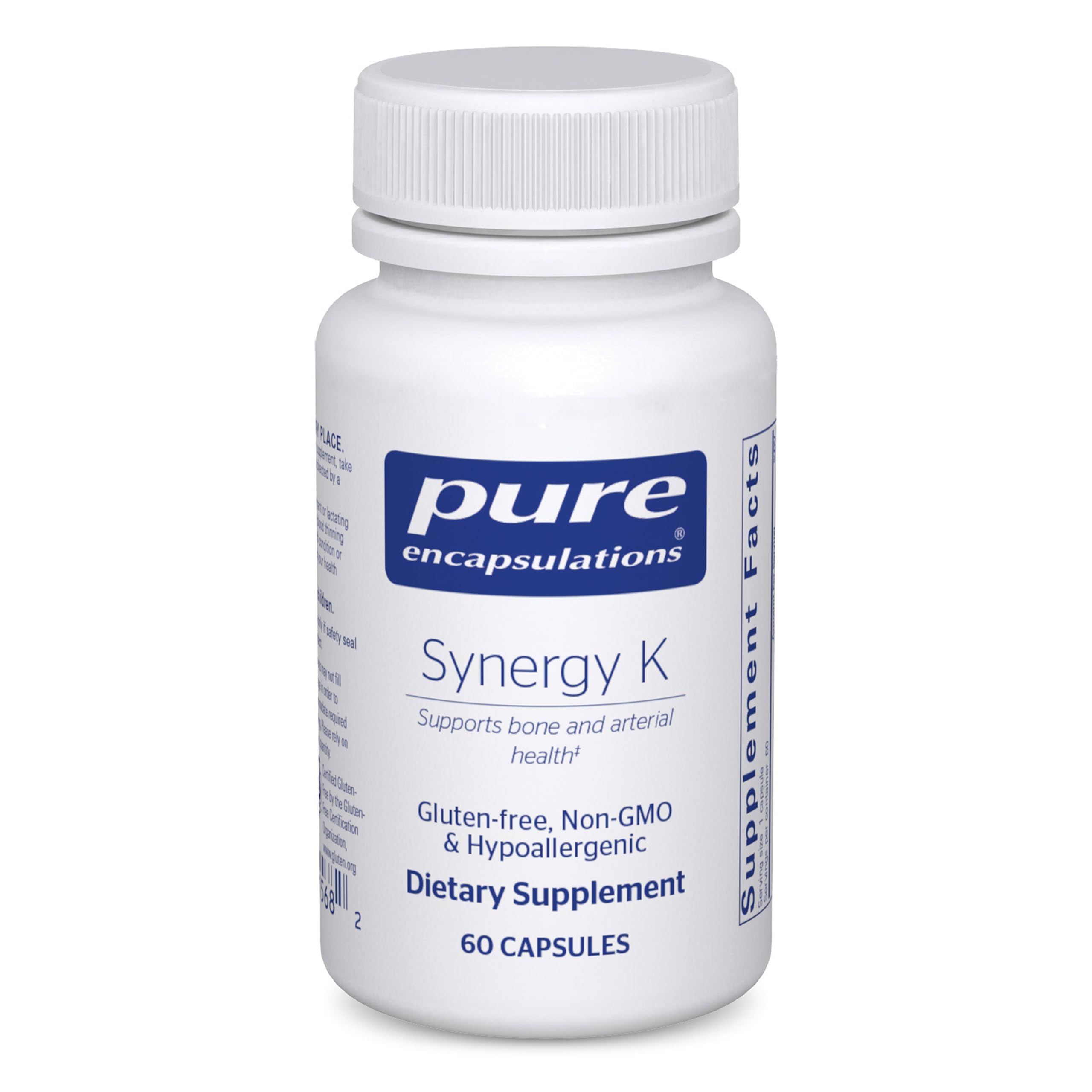 Pure Encapsulations envase frontal mostrando producto y 60 cápsulas, confianza en calidad