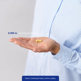 Pure Encapsulations comparativa de tamaño con moneda para referencia de escala y portabilidad