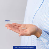 Pure Encapsulations cápsula junto a moneda para comparar tamaño y dosificación
