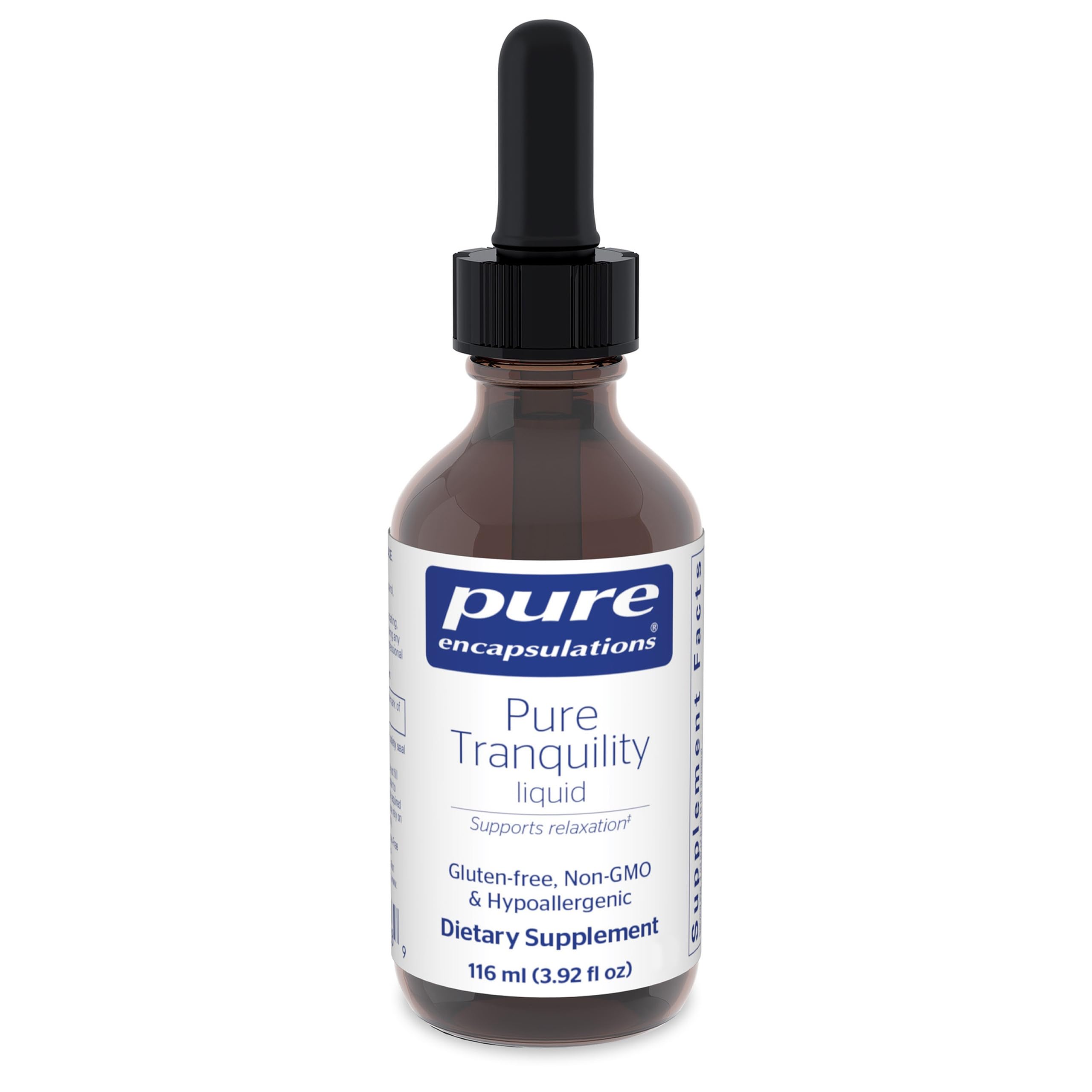 Pure Encapsulations frente del envase mostrando la botella y beneficio de uso fácil
