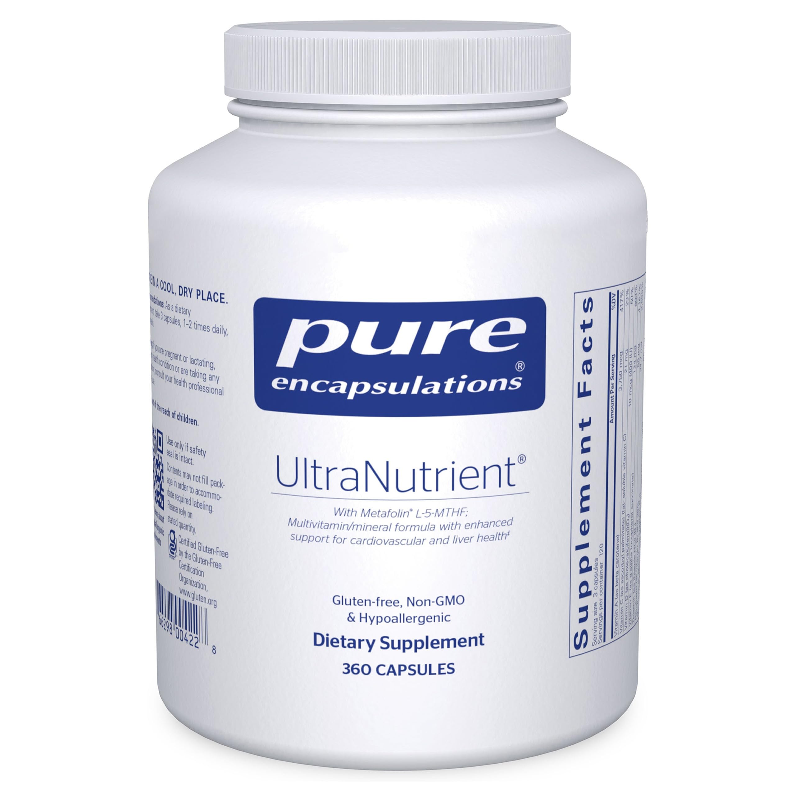 Pure Encapsulations frasco delantero mostrando la marca y beneficios