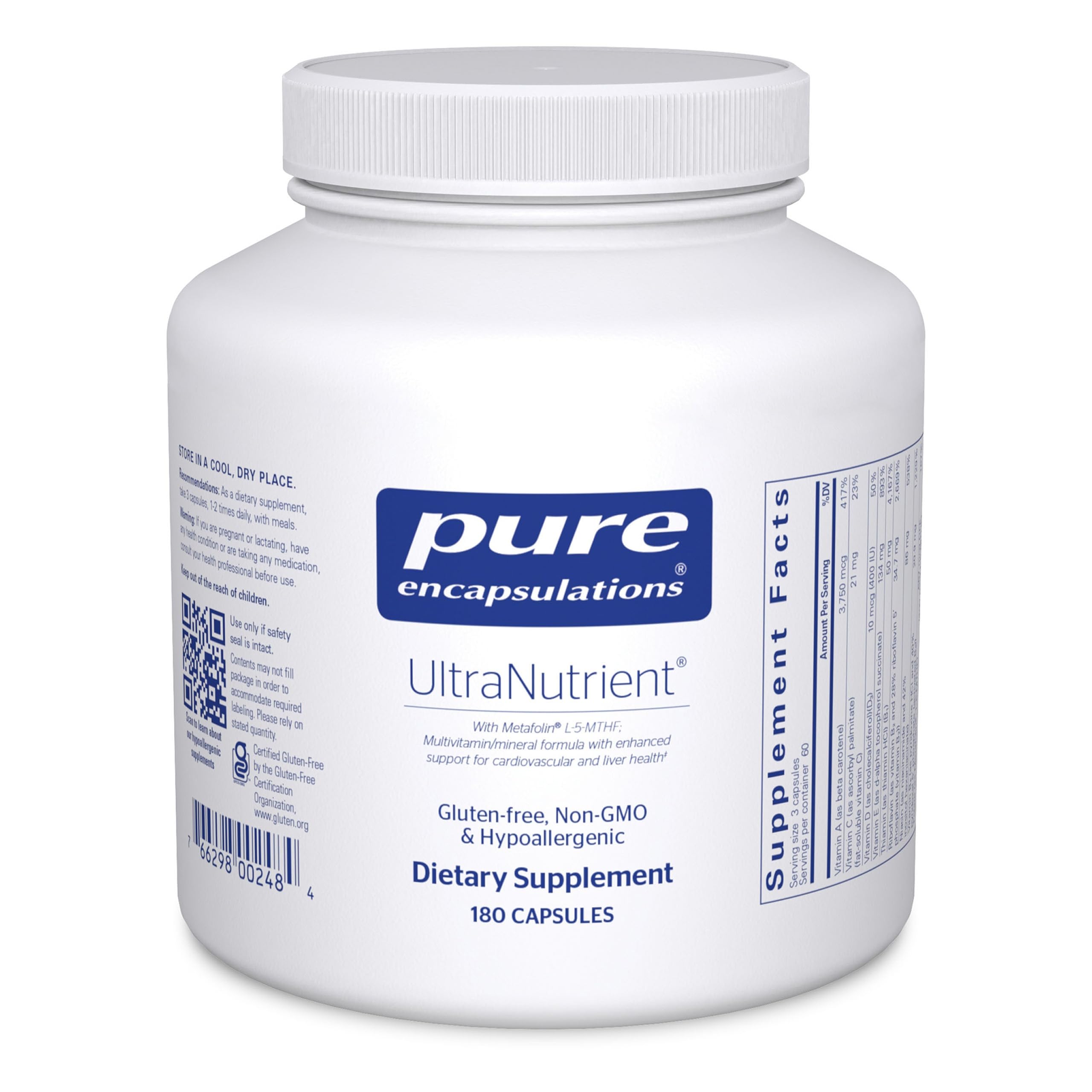 Pure Encapsulations envase UltraNutrient frontal, claro y profesional, transmite confianza