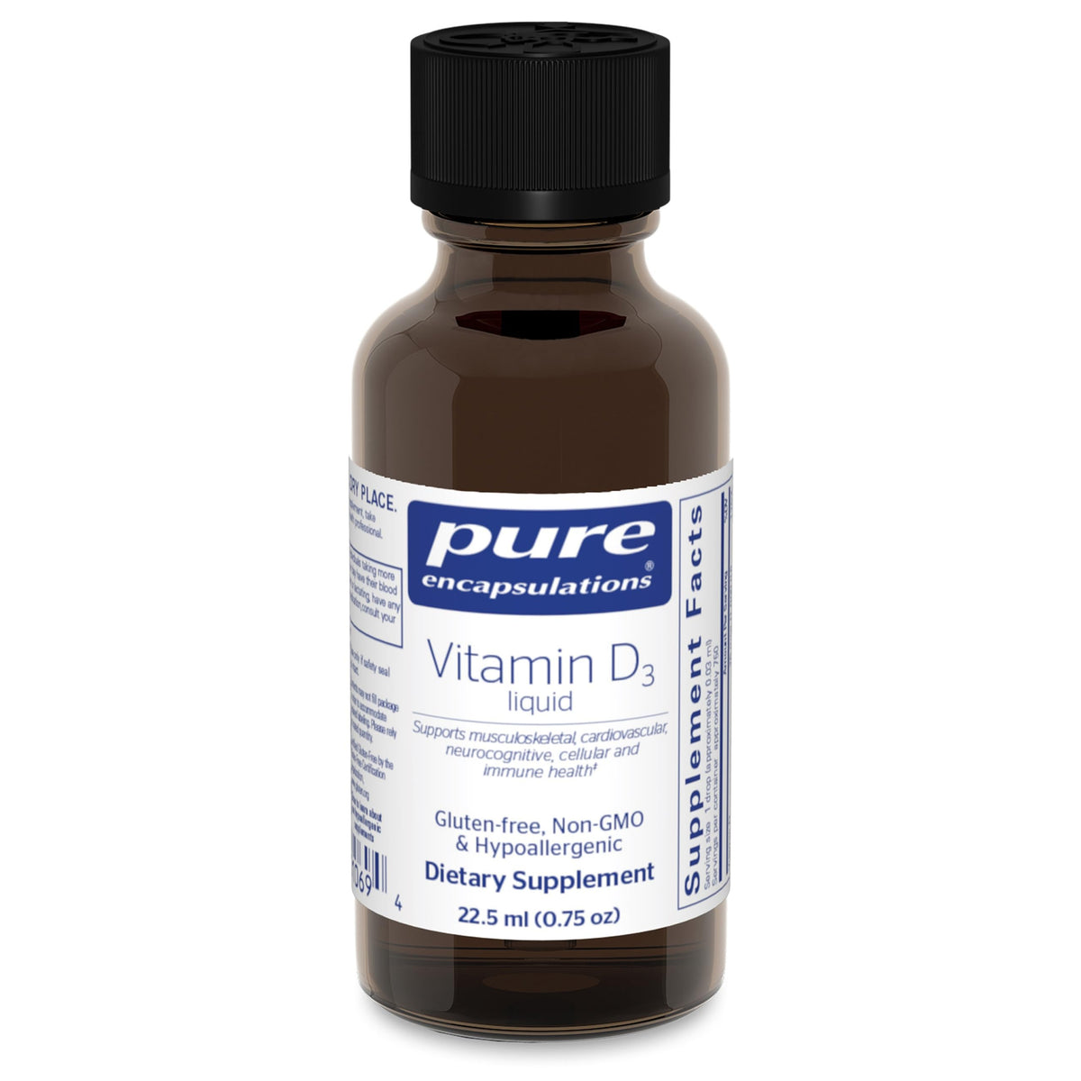 Pure Encapsulations botella frontal, formato líquido fácil dosificar