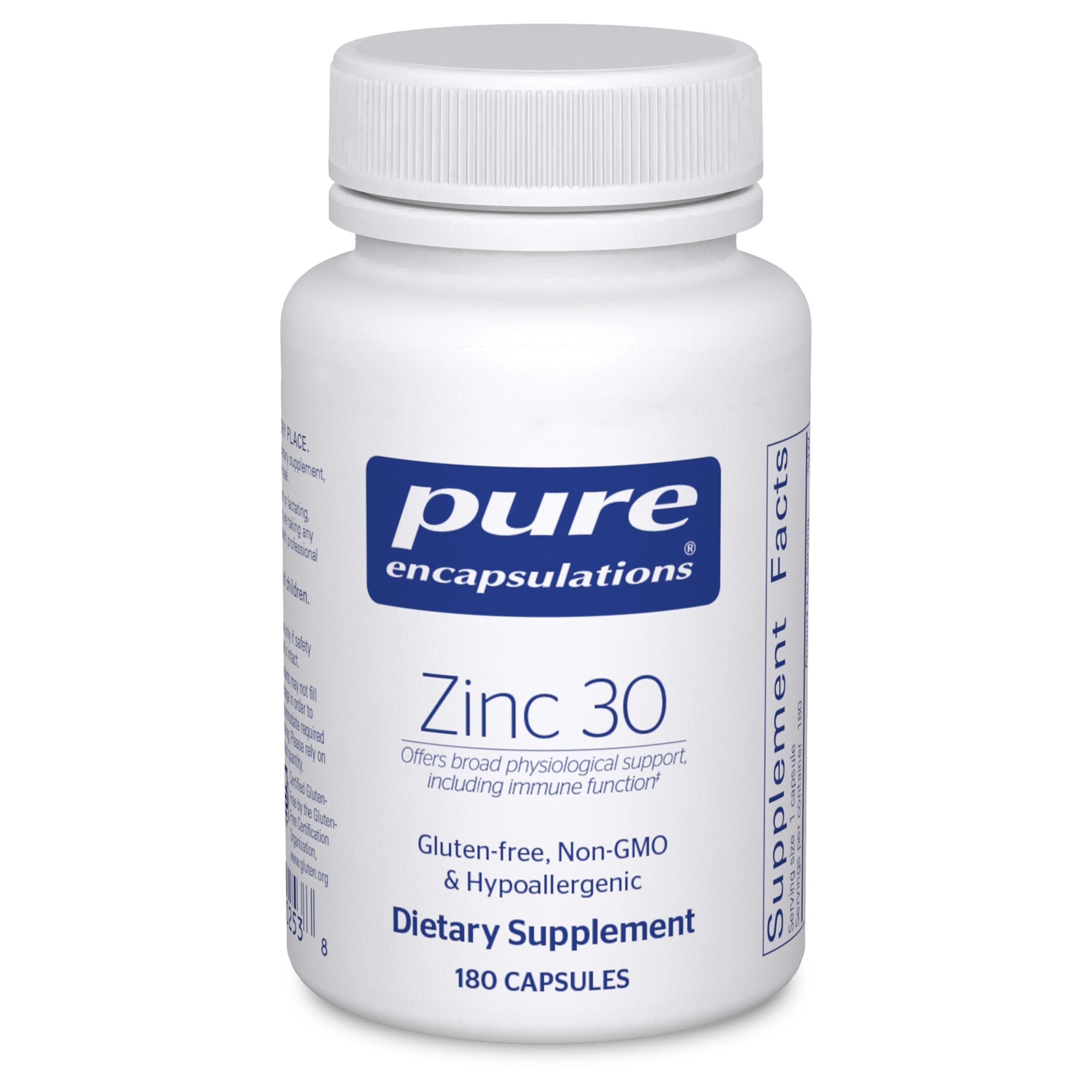 Pure Encapsulations envase frontal mostrando 180 cápsulas y beneficios claros