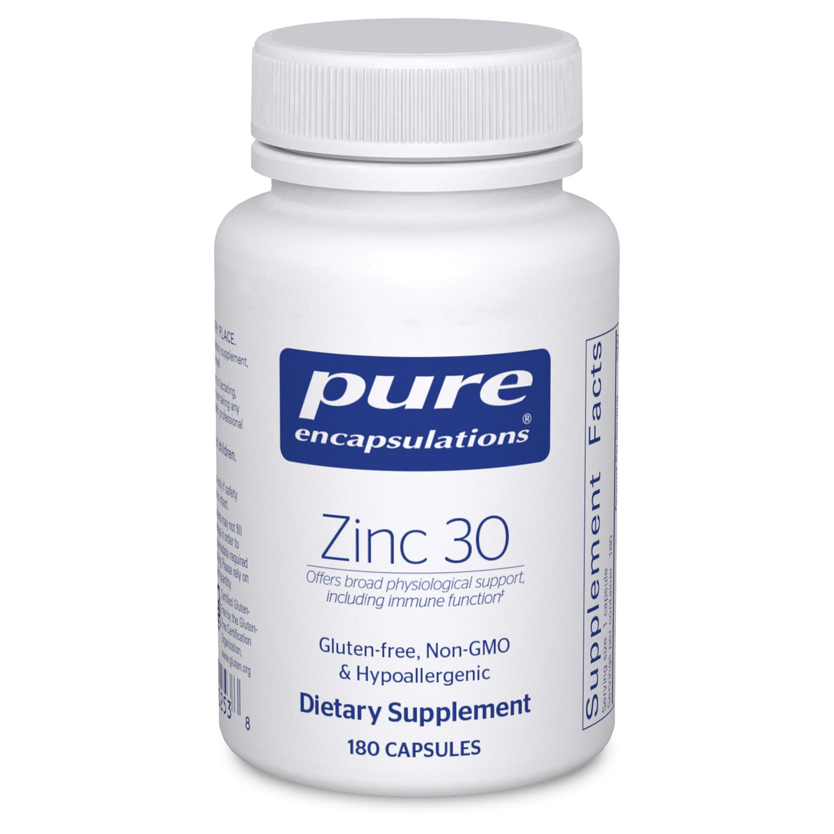 Pure Encapsulations envase frontal mostrando 180 cápsulas y beneficios claros