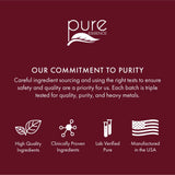 PURE ESSENCE LABS etiqueta con lista de ingredientes y sellos de calidad visibles