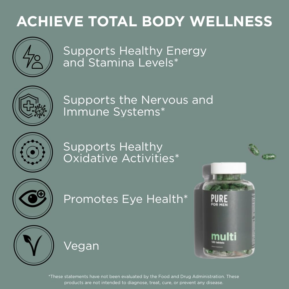 Pure for Men etiqueta nutricional zoom mostrando vitaminas y minerales