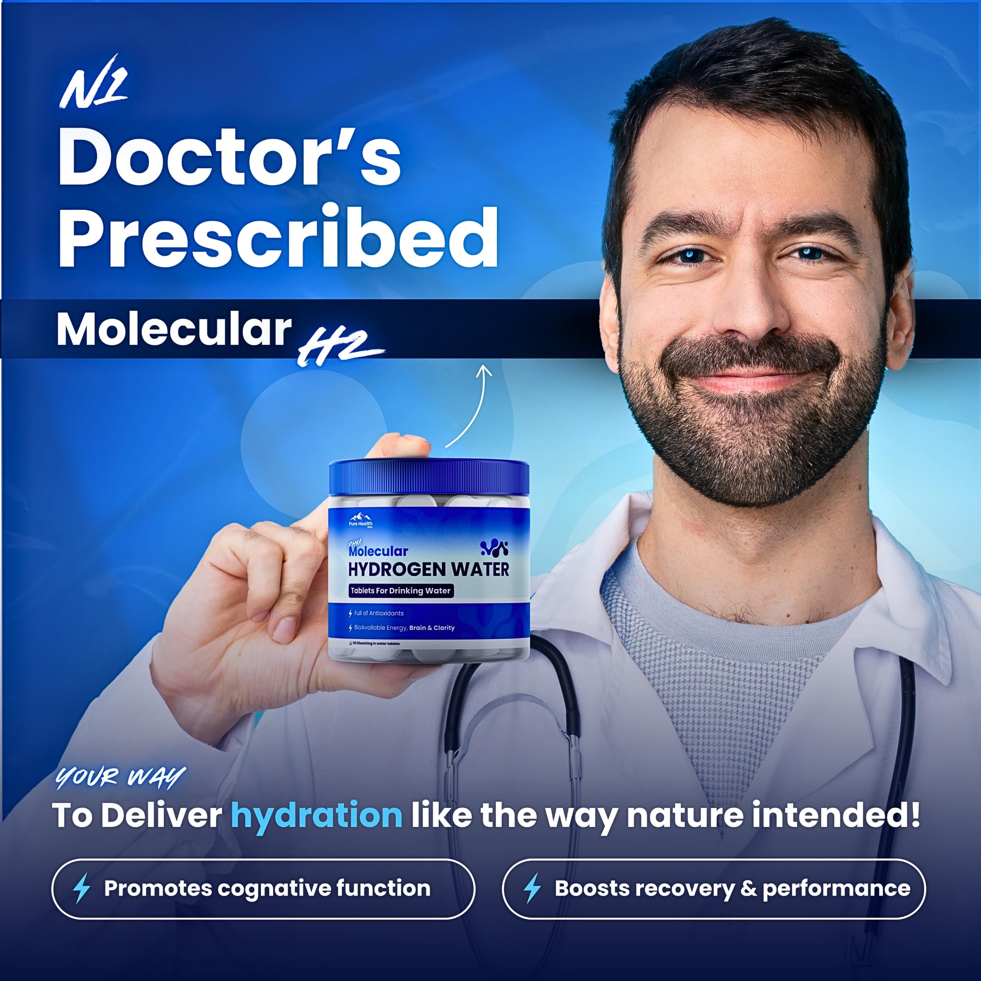 PURE HEALTH MAX comparación de tamaño con una botella para visualizar cantidad y escala