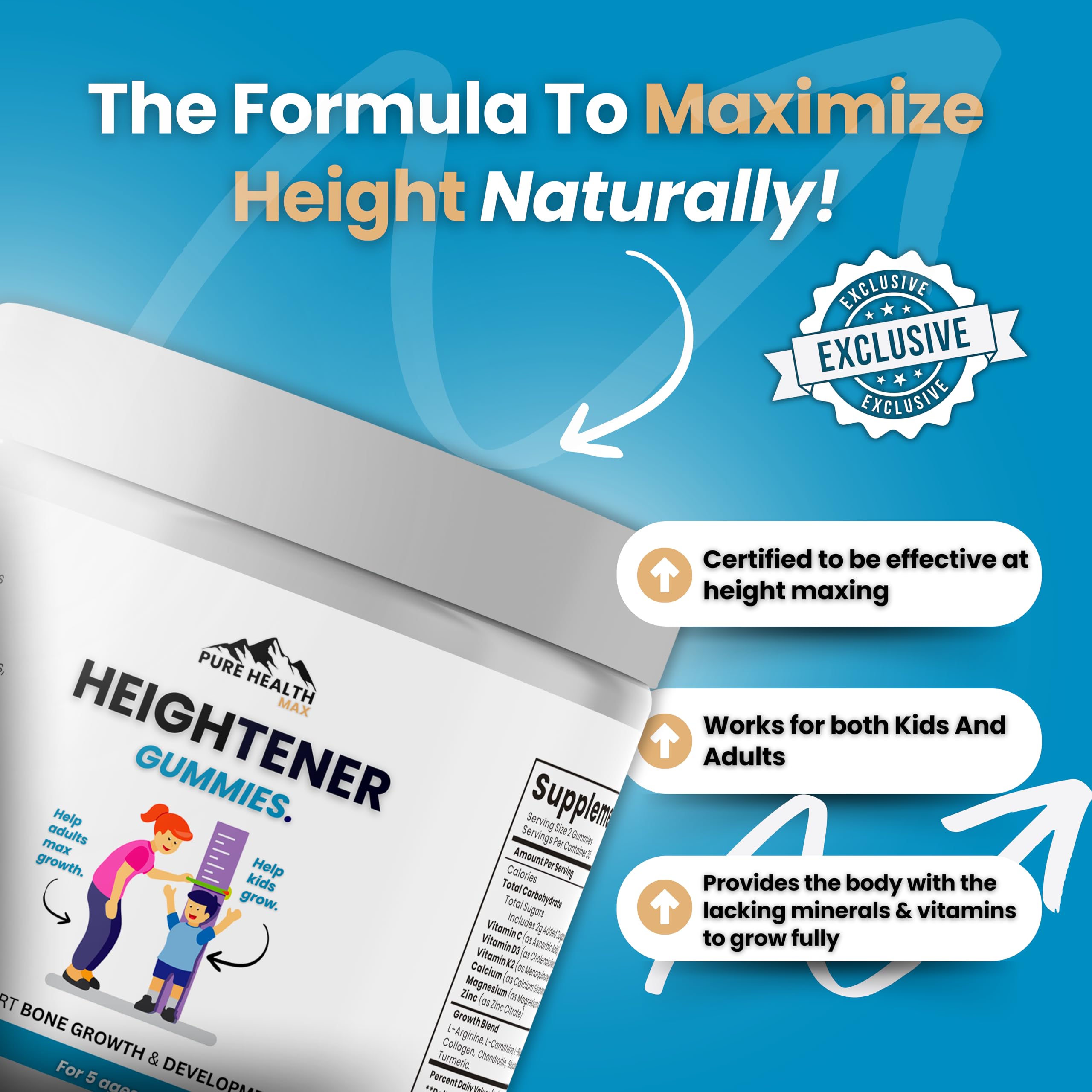 PURE HEALTH MAX etiqueta con lista de ingredientes y beneficios visibles