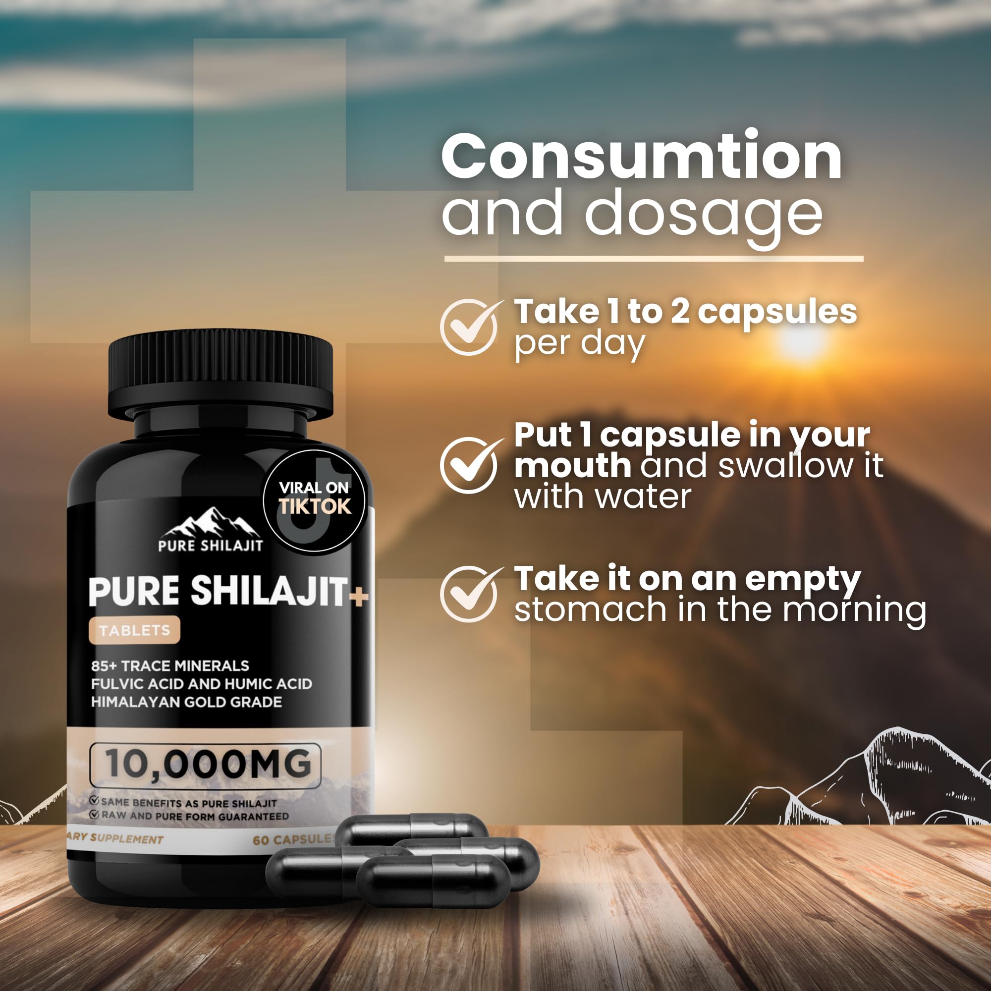 PURE HEALTH MAX comparación de tamaño con 60 tabletas para dosificación