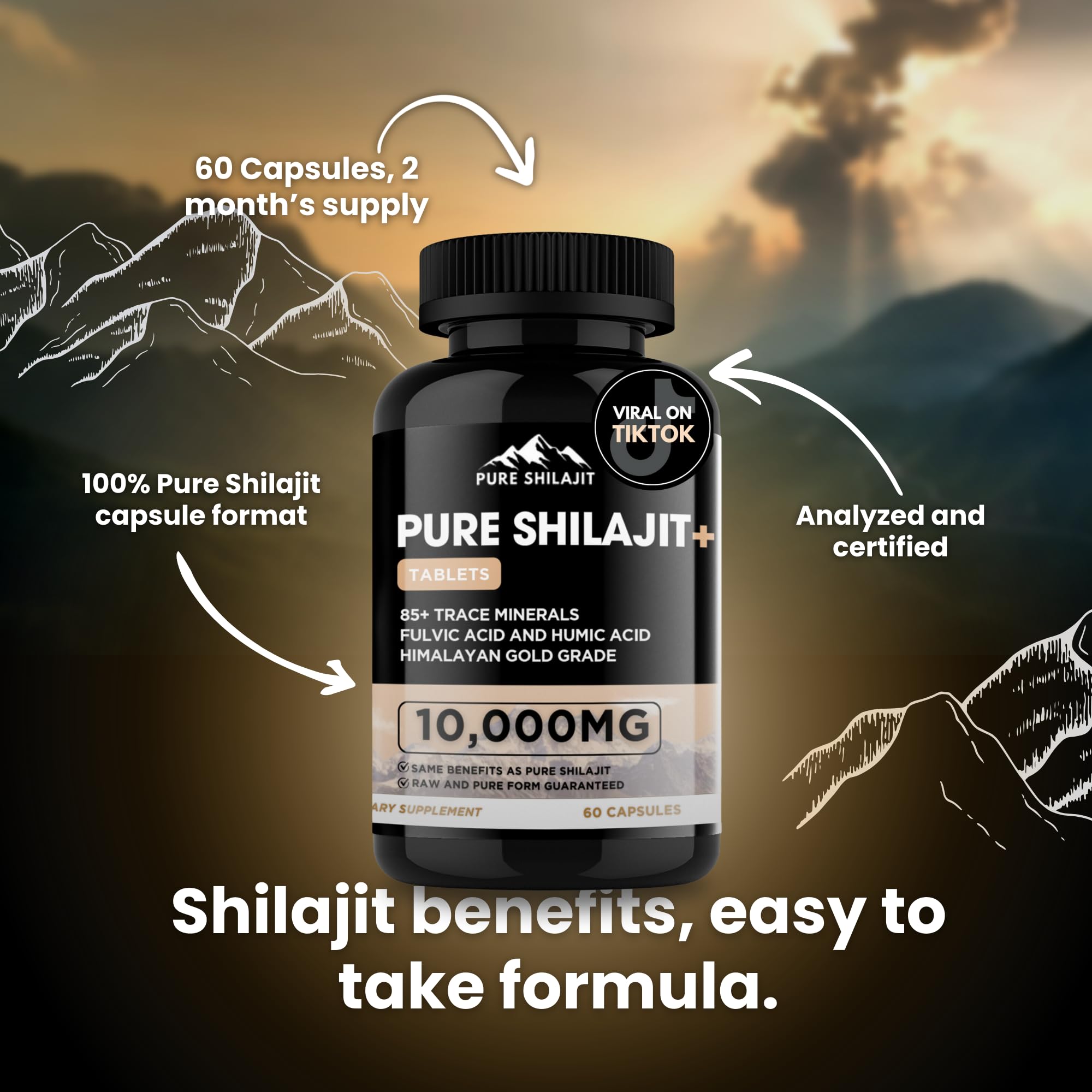 PURE HEALTH MAX textura de resina cercana, evidencia de pureza mineral